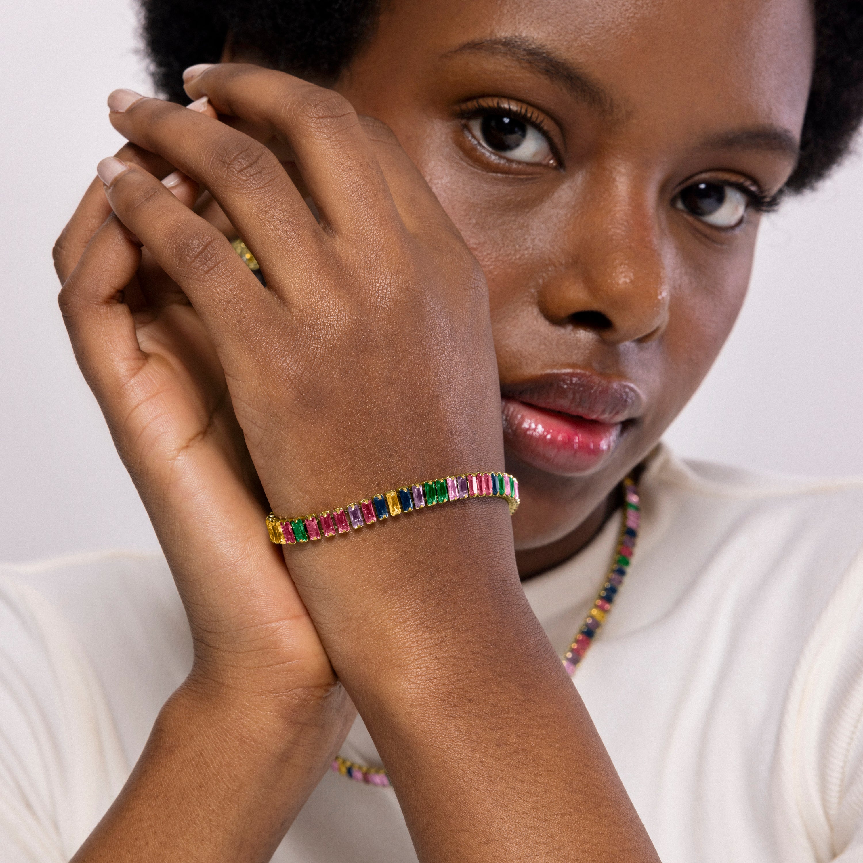 Bracelet en zircon multicolore fini en or jaune 18K - Gorys