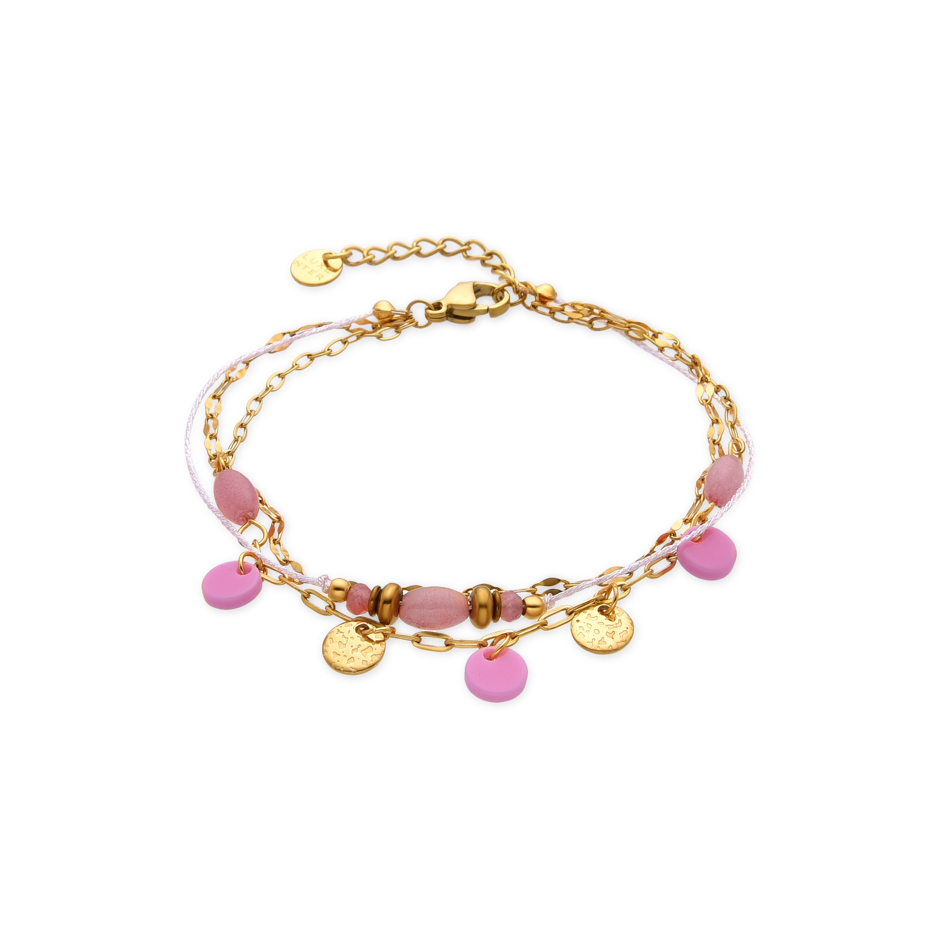 Pulseira com Quartzo Rosa acabamento em ouro 18k - Omlia