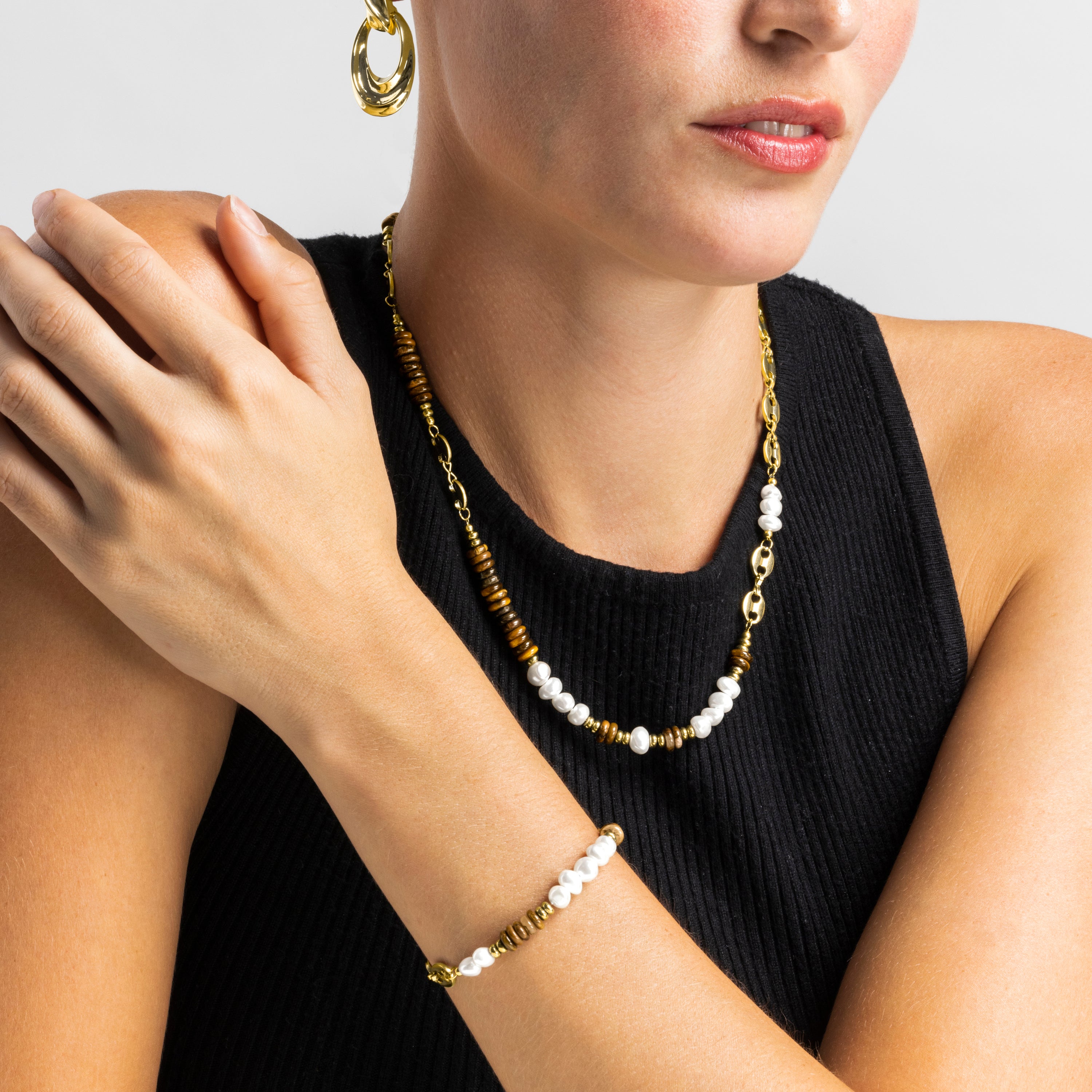 Tiger Eye Bracelet with 18k Gold Finish - Kimbalbo