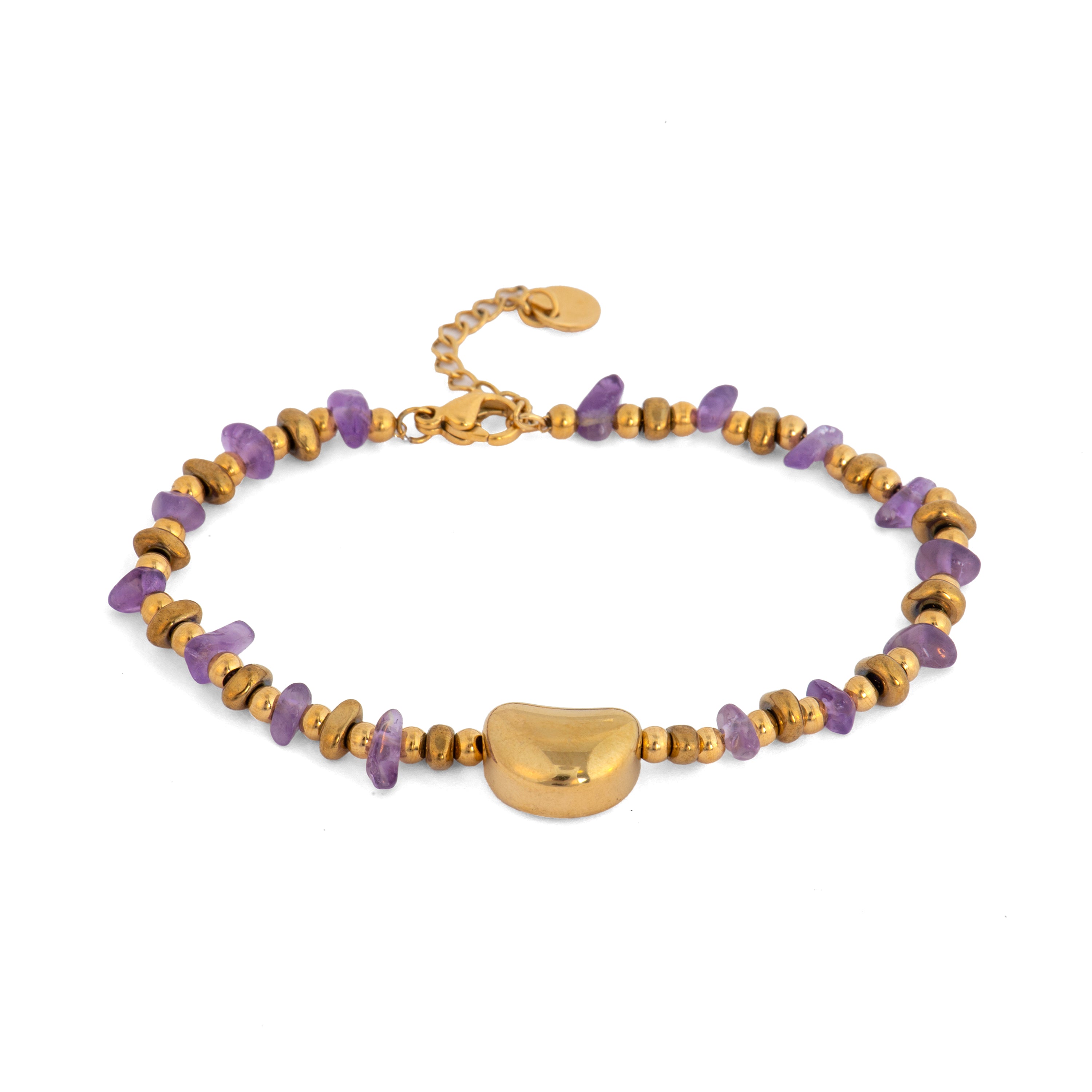 Pulseira acabamento ouro amarelo 18k e Ametista Natural - Tarthae