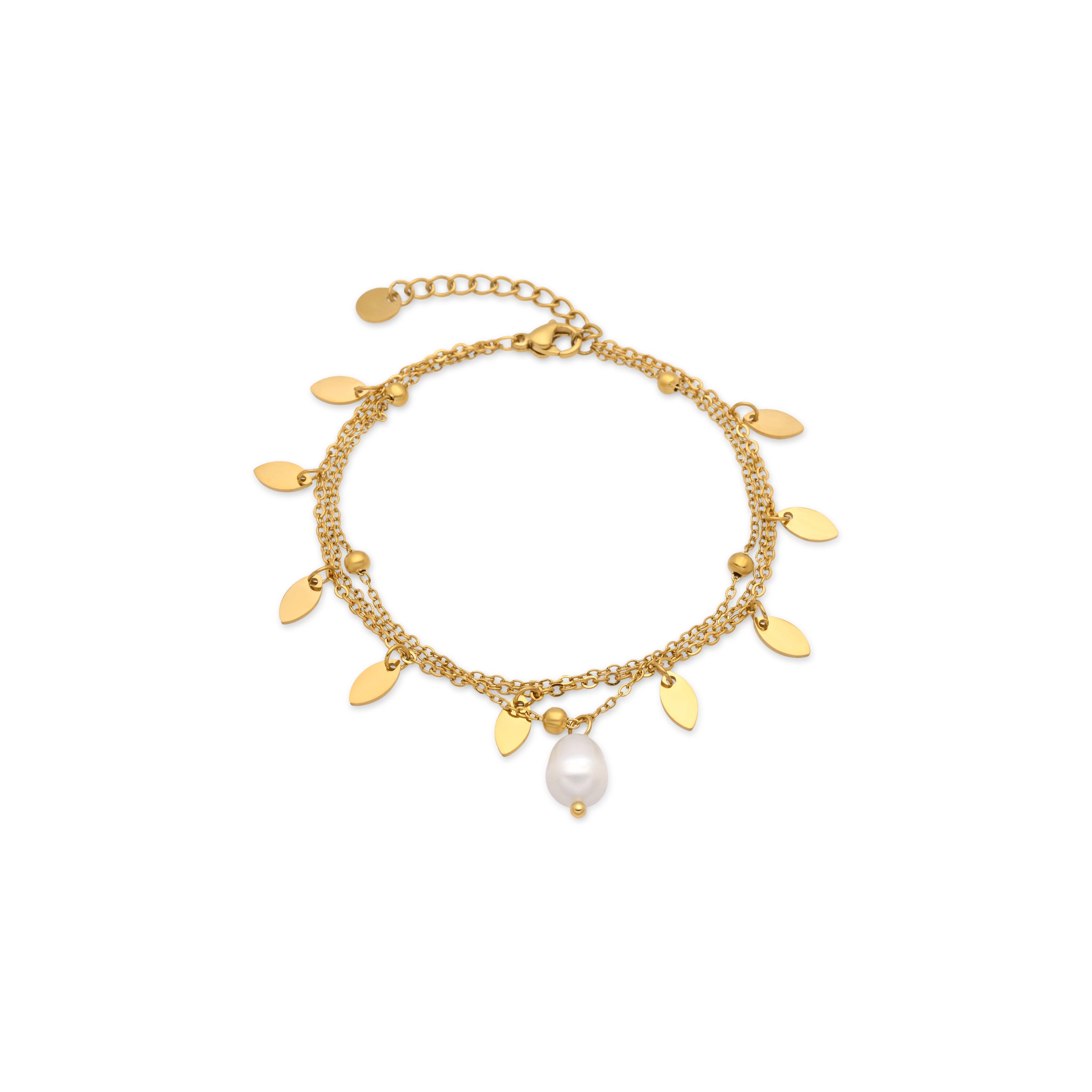 Weißer Perlenarmband mit 18k Gelbgold-Finish - Kixo