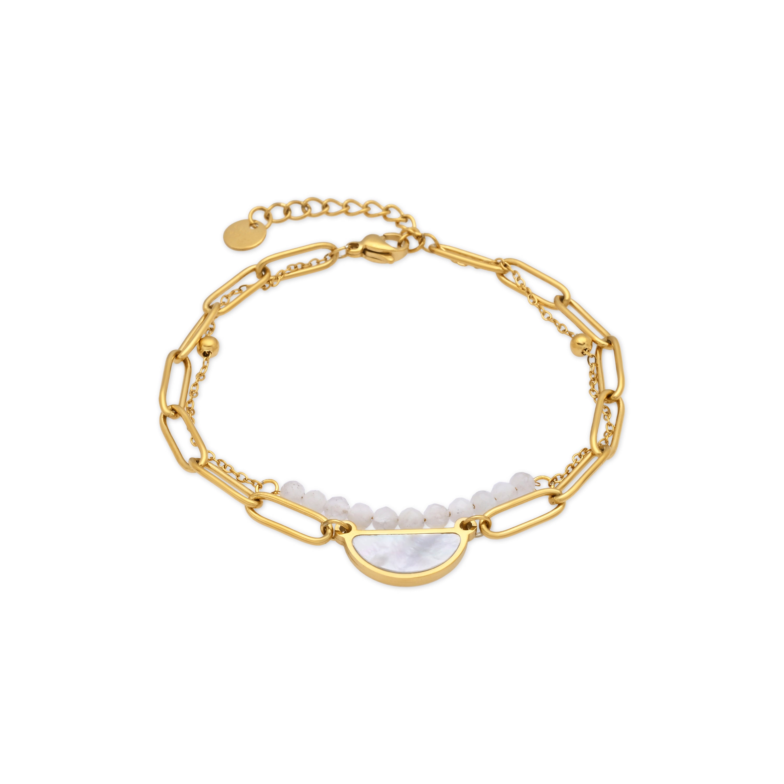 Weißes Perlenarmband mit 18k Gelbgold-Finish - Abbyo