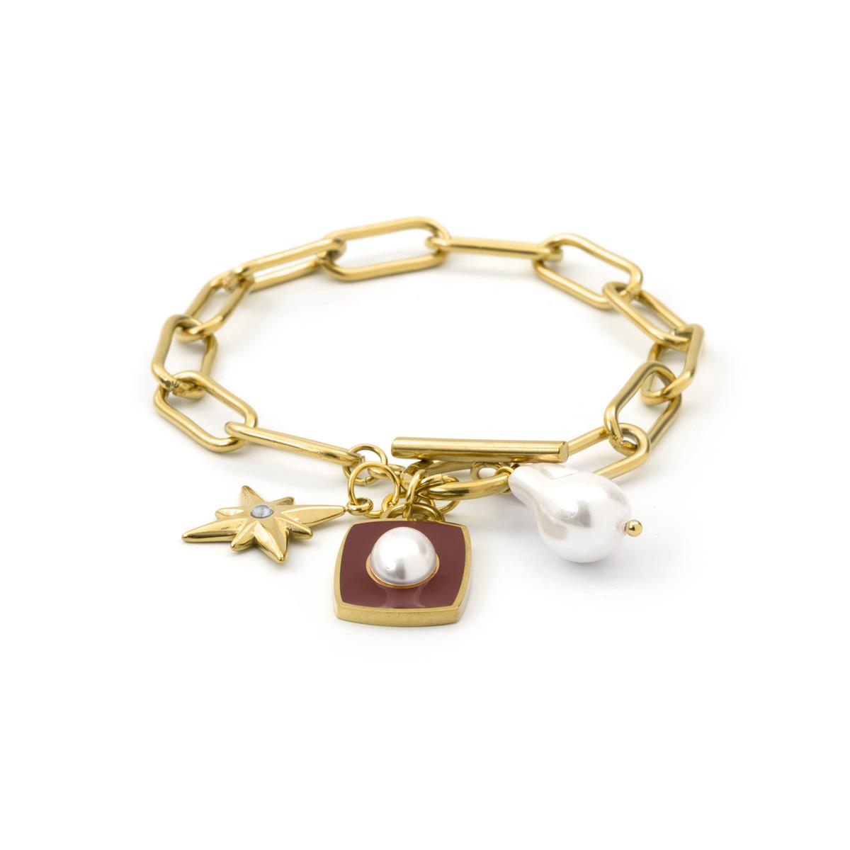 Weiße Perlenarmband mit 18k Gelbgold-Finish - Irath