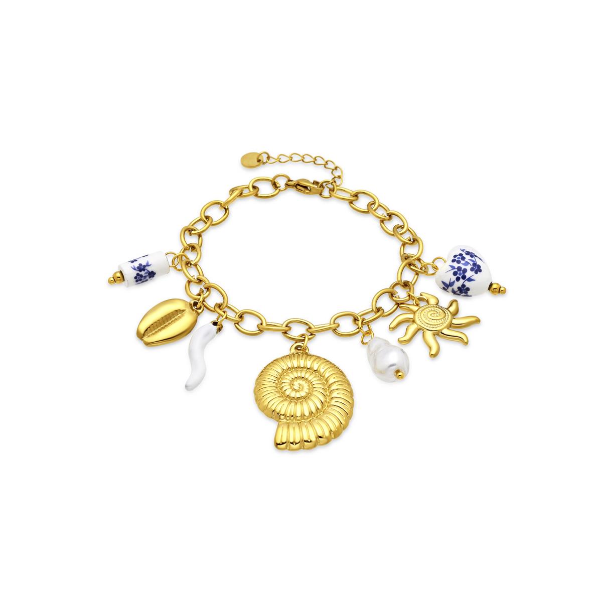 Weißes Perlenarmband mit 18k Gelbgold-Finish - Ribeleg