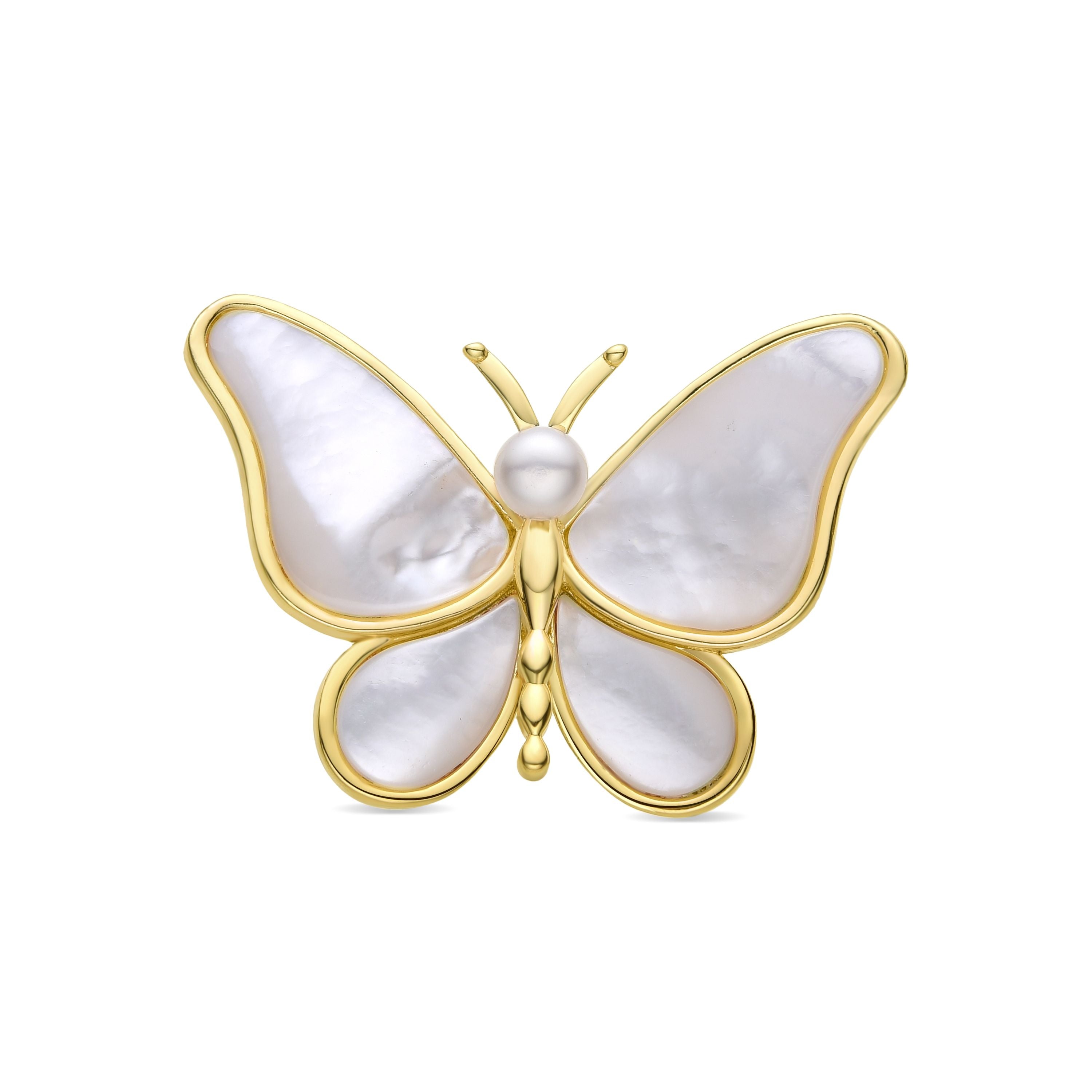 Spilla con Madreperla Bianca finiture in oro giallo 18K - Farfalla