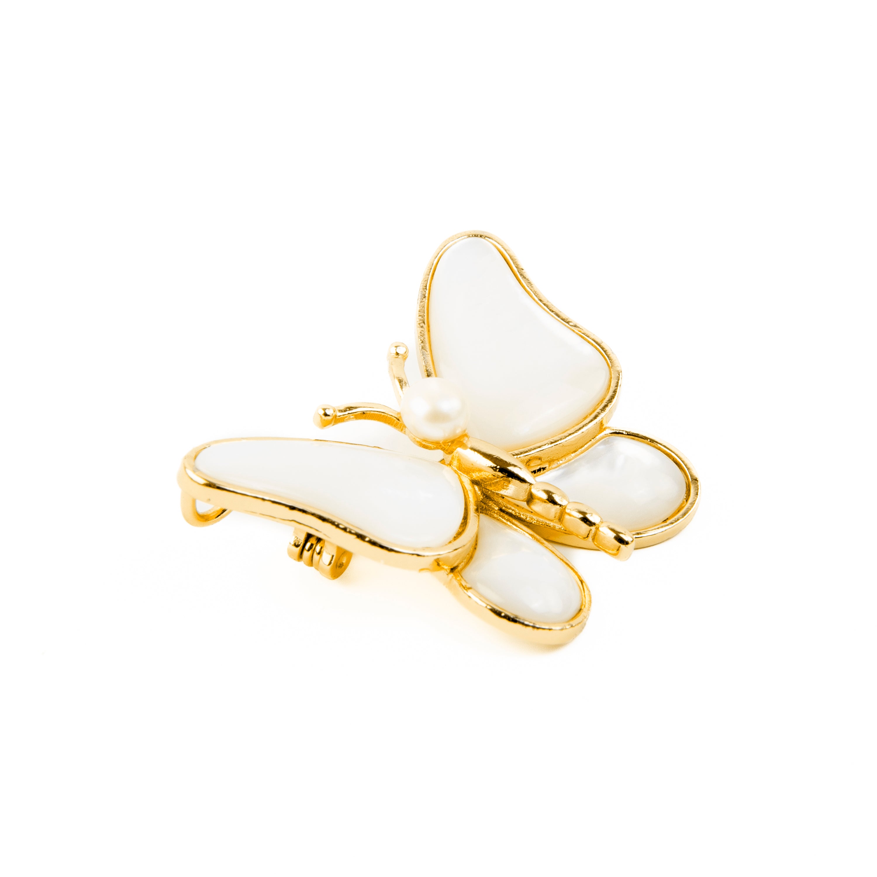Spilla con Madreperla Bianca finiture in oro giallo 18K - Farfalla