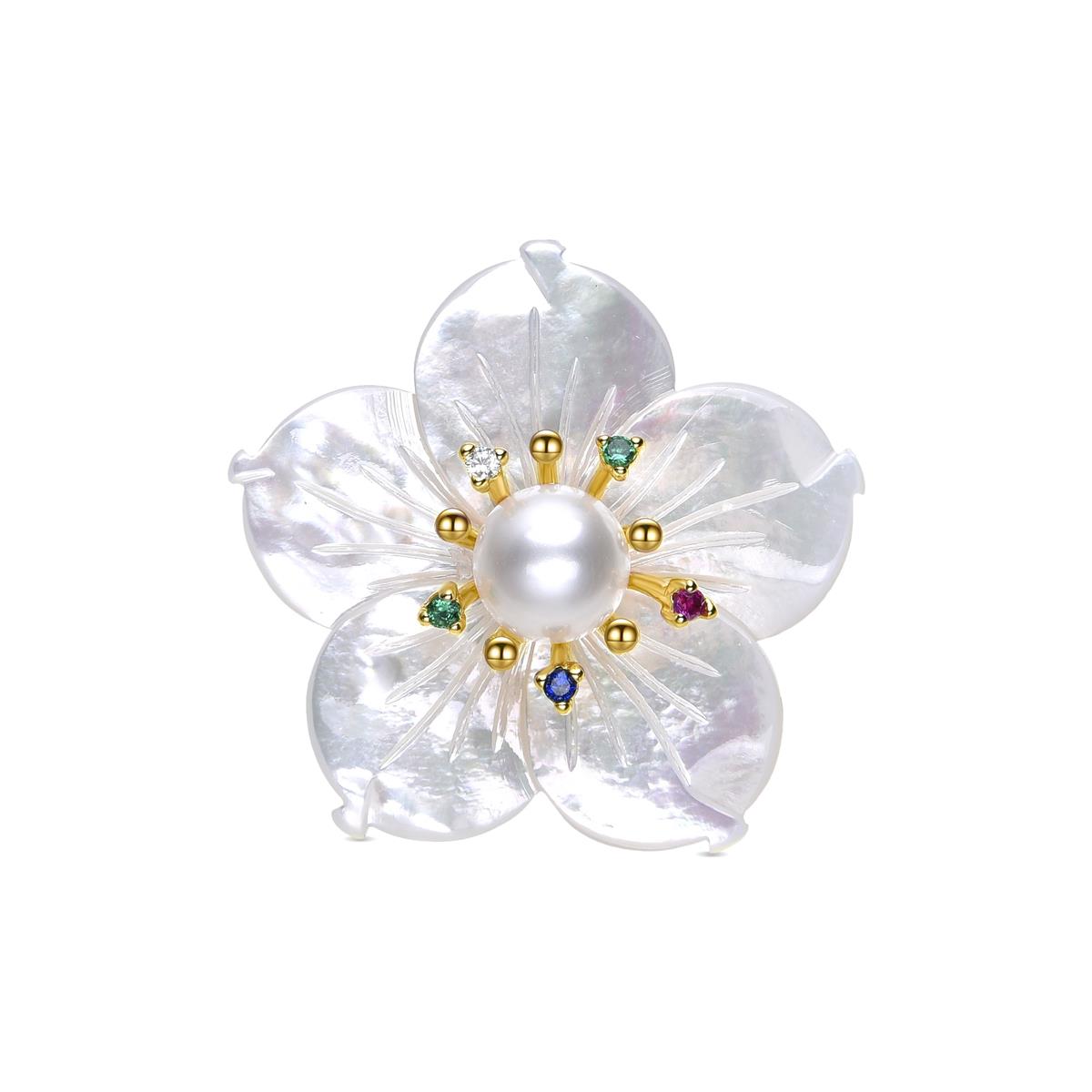 Brosche aus weißem Perlmutt mit 18k Gelbgold-Finish - Kume