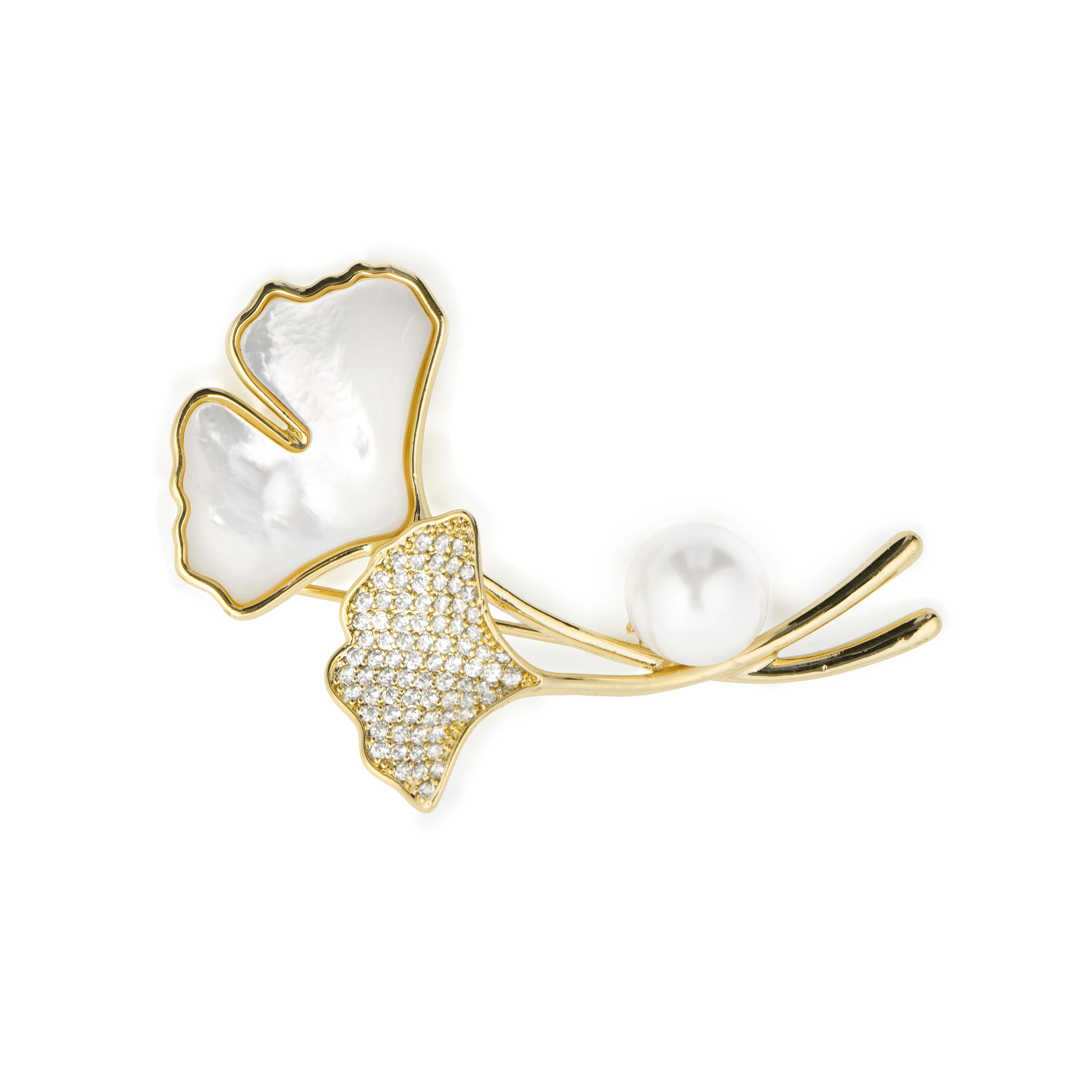 Broche de Madreperla Blanca com acabamento em ouro amarelo 18k - Ainya