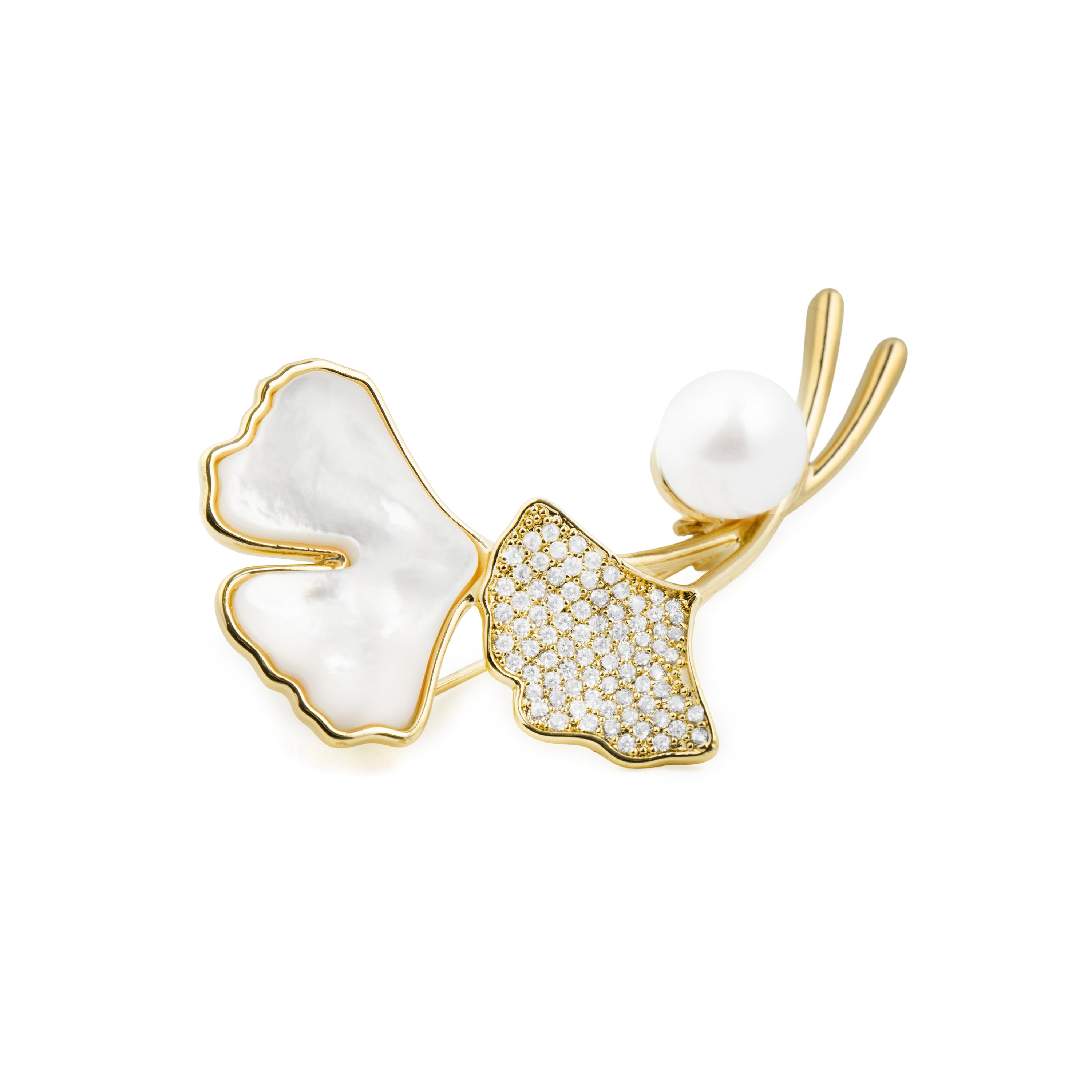 Spilla in madreperla bianca con finitura in oro giallo 18k - Ainya