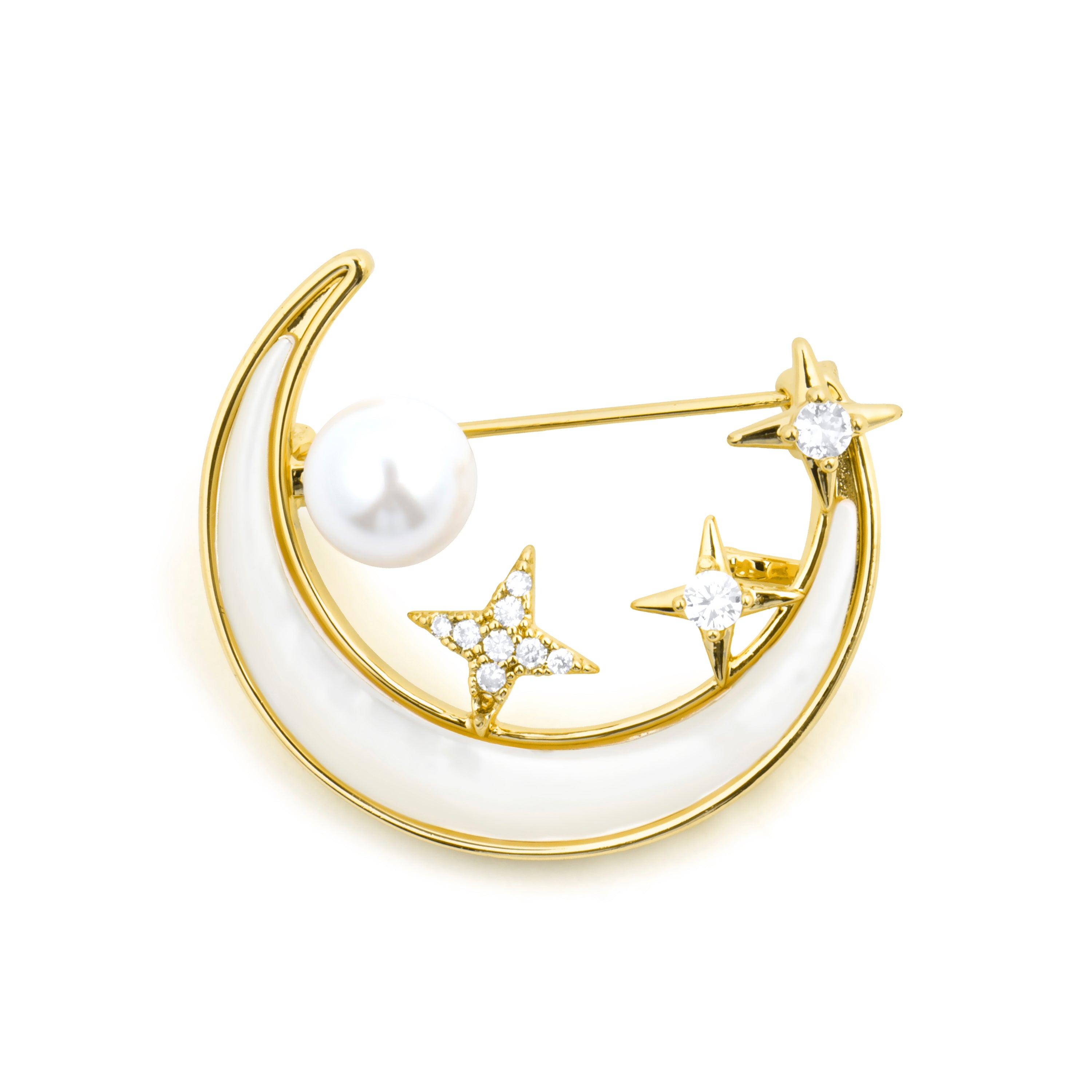 Spilla in madreperla bianca con finitura in oro giallo 18k - Kume