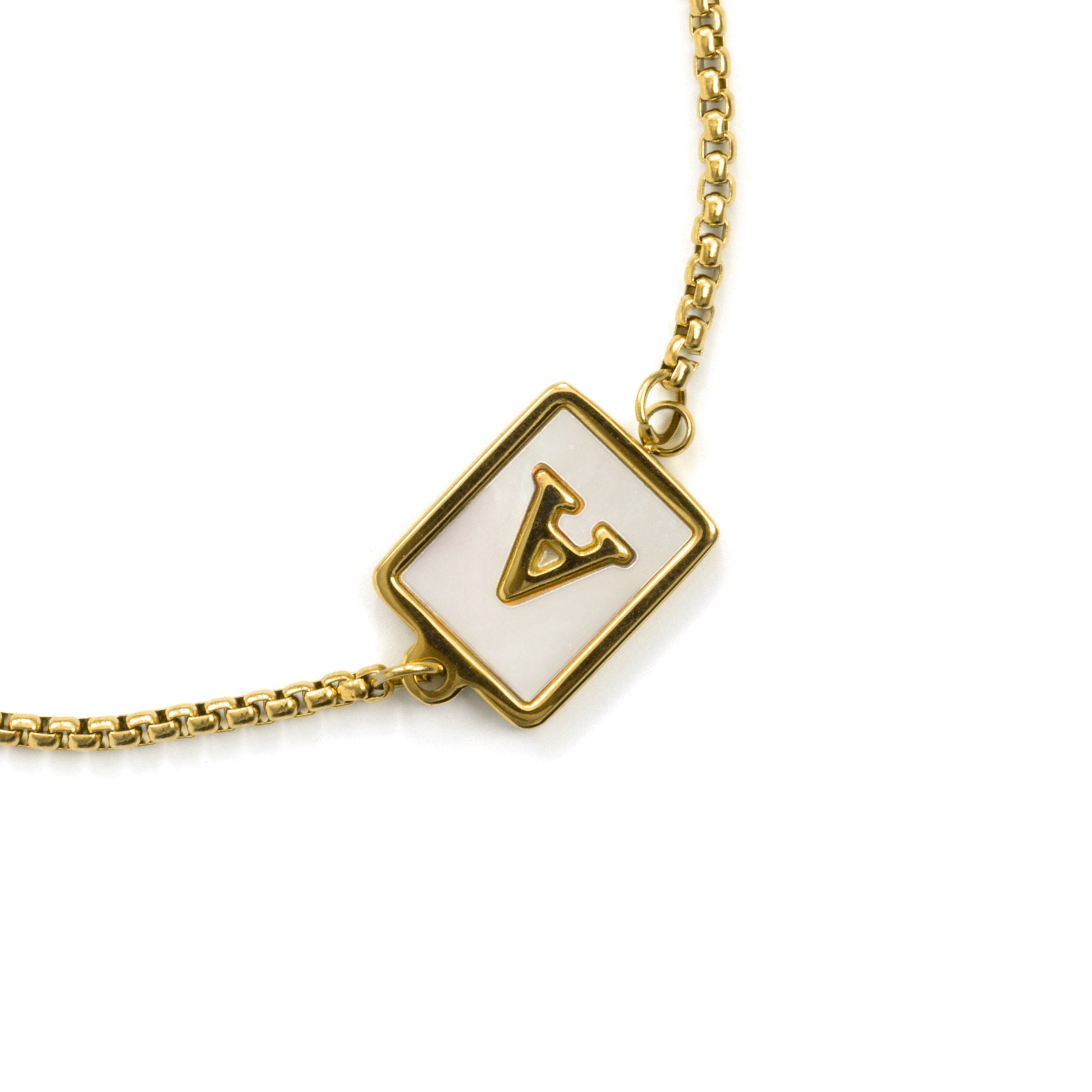 Bracciale in Madreperla Bianca finito in oro giallo 18K - Alphabet