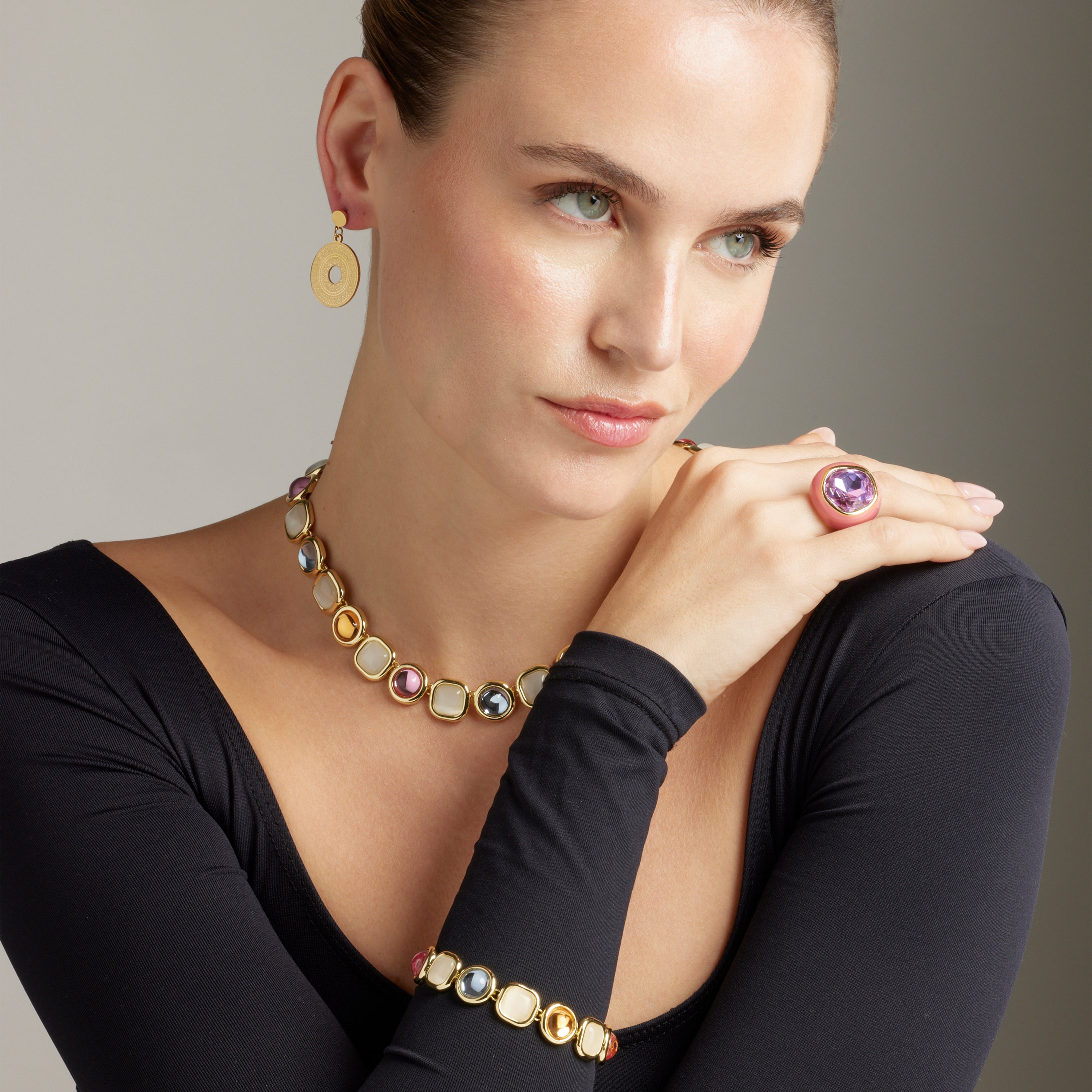 Multicolor Crystal Bracelet finished in 18K yellow gold - Mantis