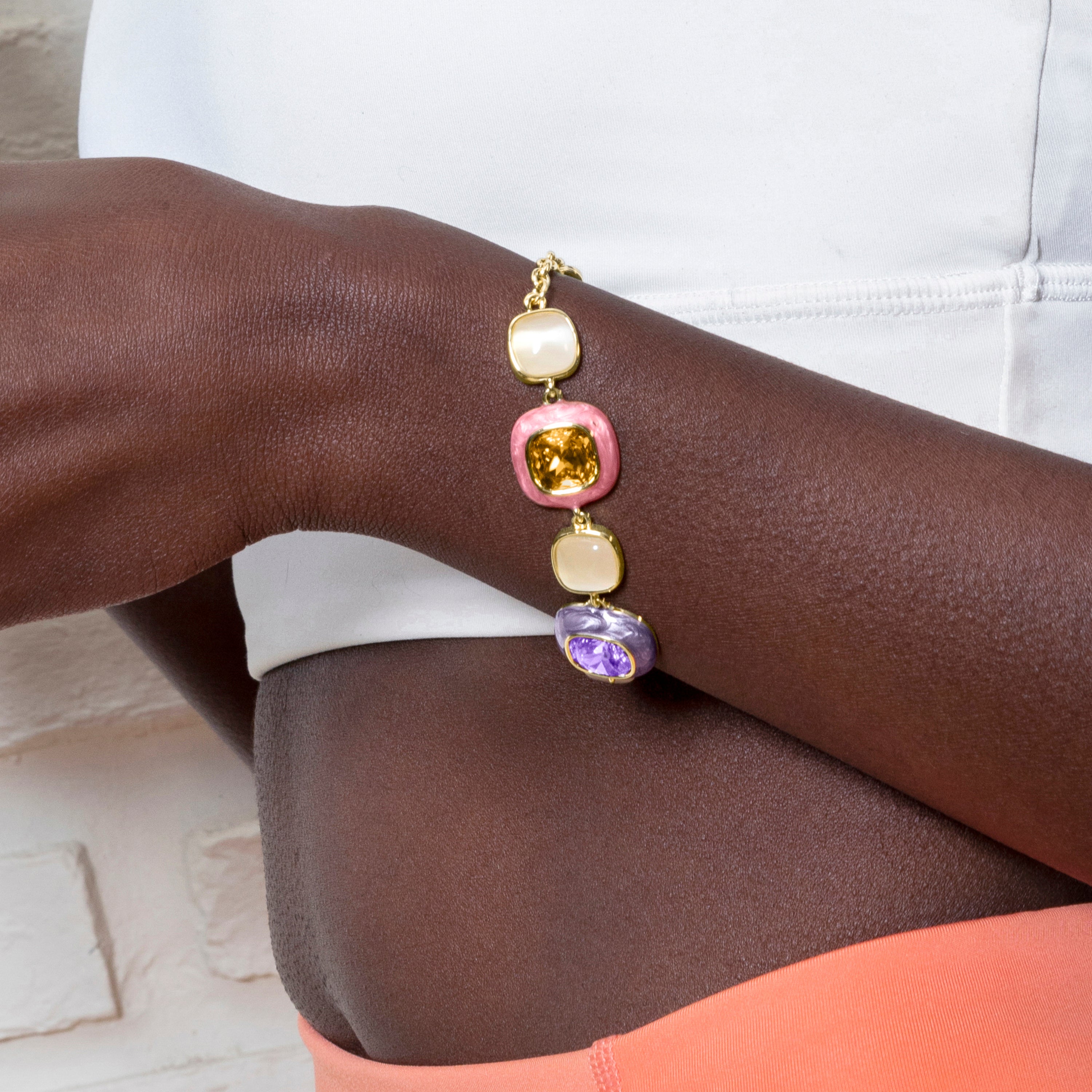 Multicolor Zirkonia Armband mit 18K Gelbgold-Finish - Drogolo