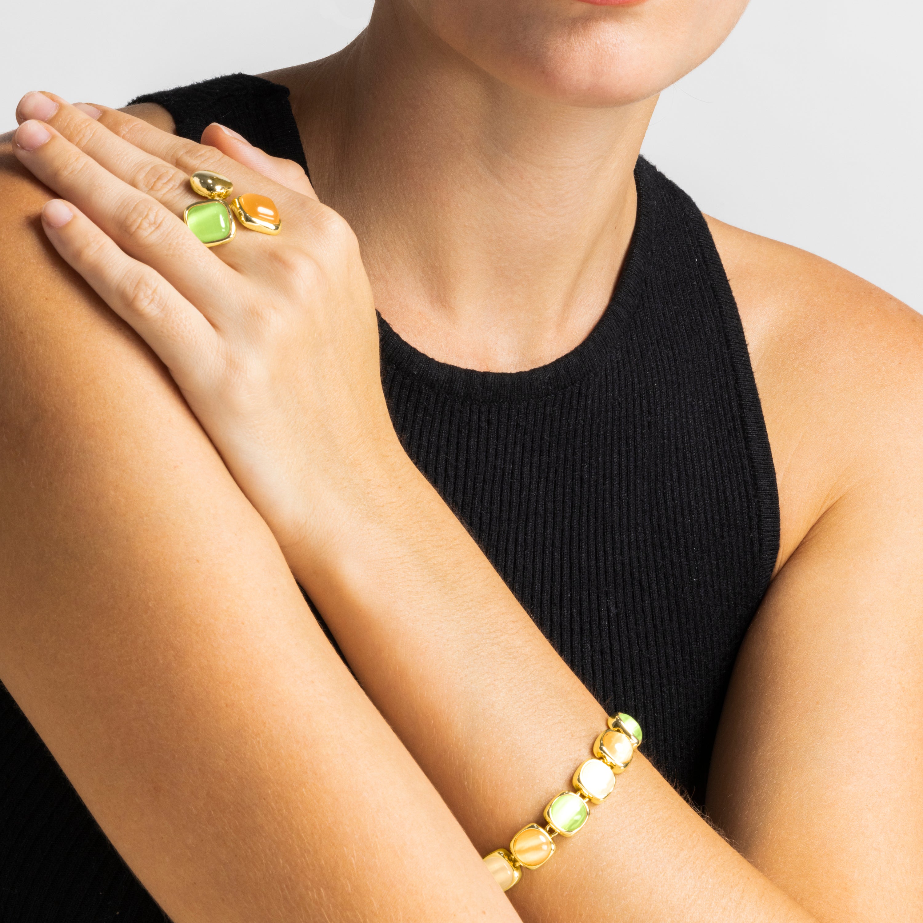 Pulsera con Ojo de Gato Multicolor acabado oro 18k - Shureo