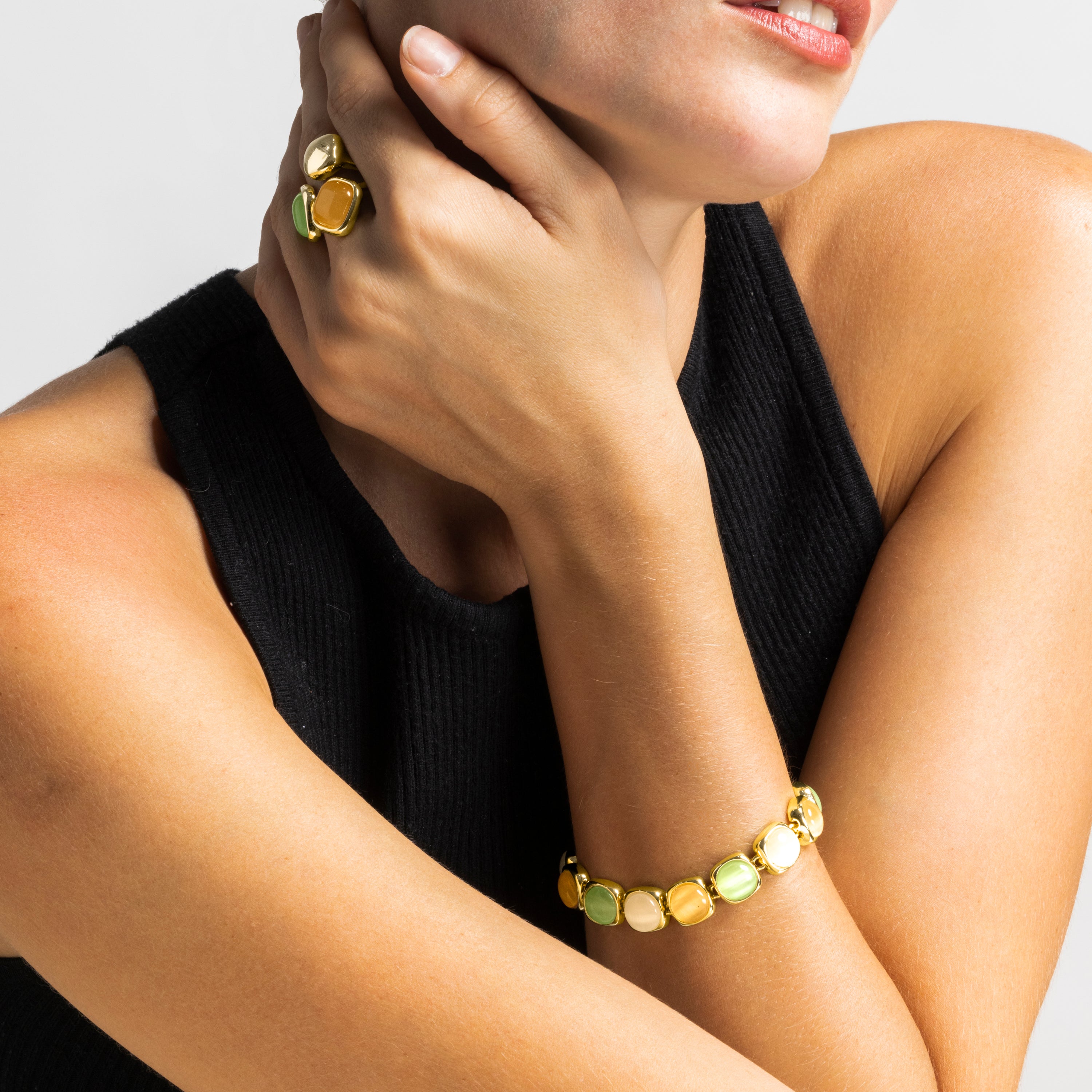 Multicolor Cat's Eye Bracelet with 18k Gold Finish - Shureo