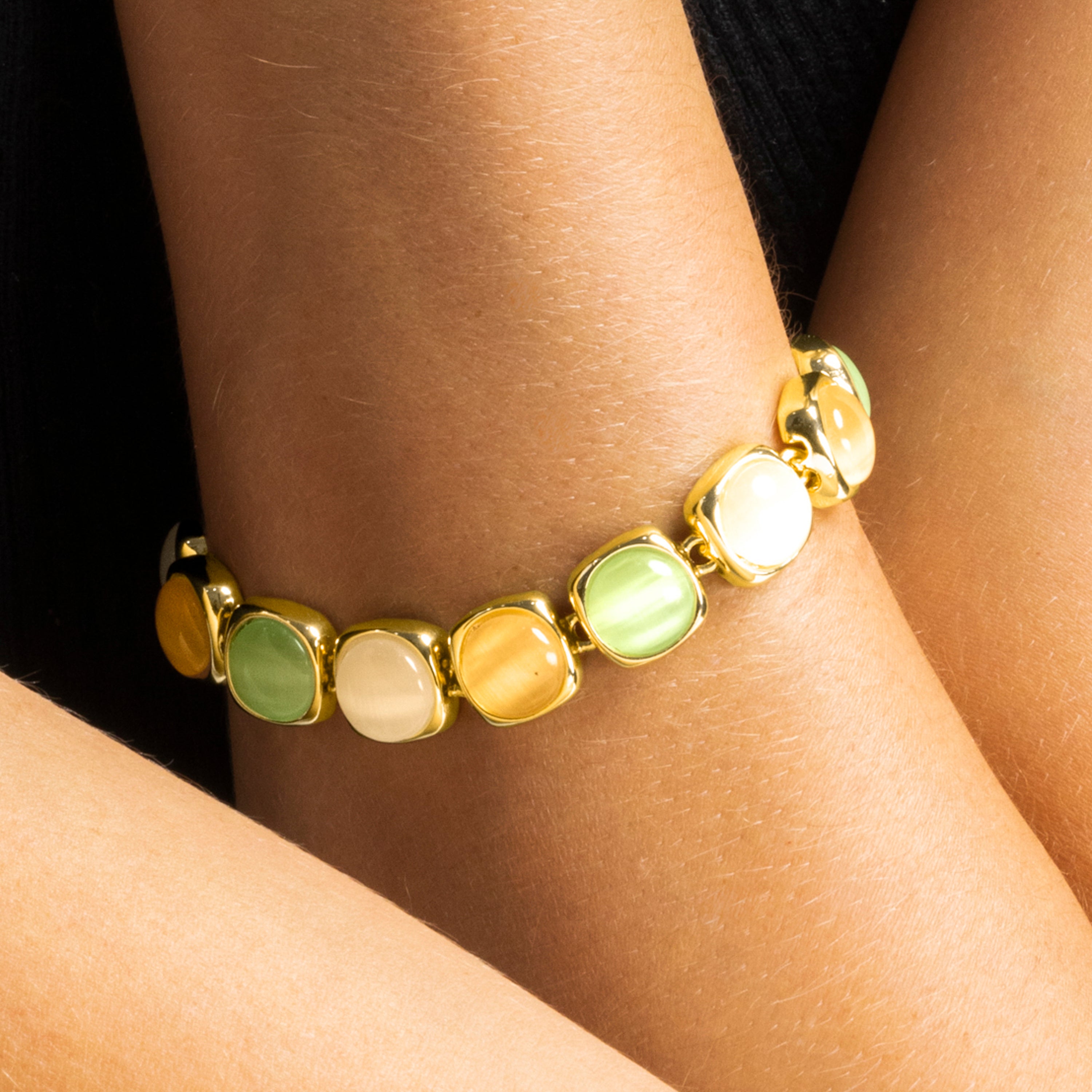 Multicolor Cat's Eye Bracelet with 18k Gold Finish - Shureo