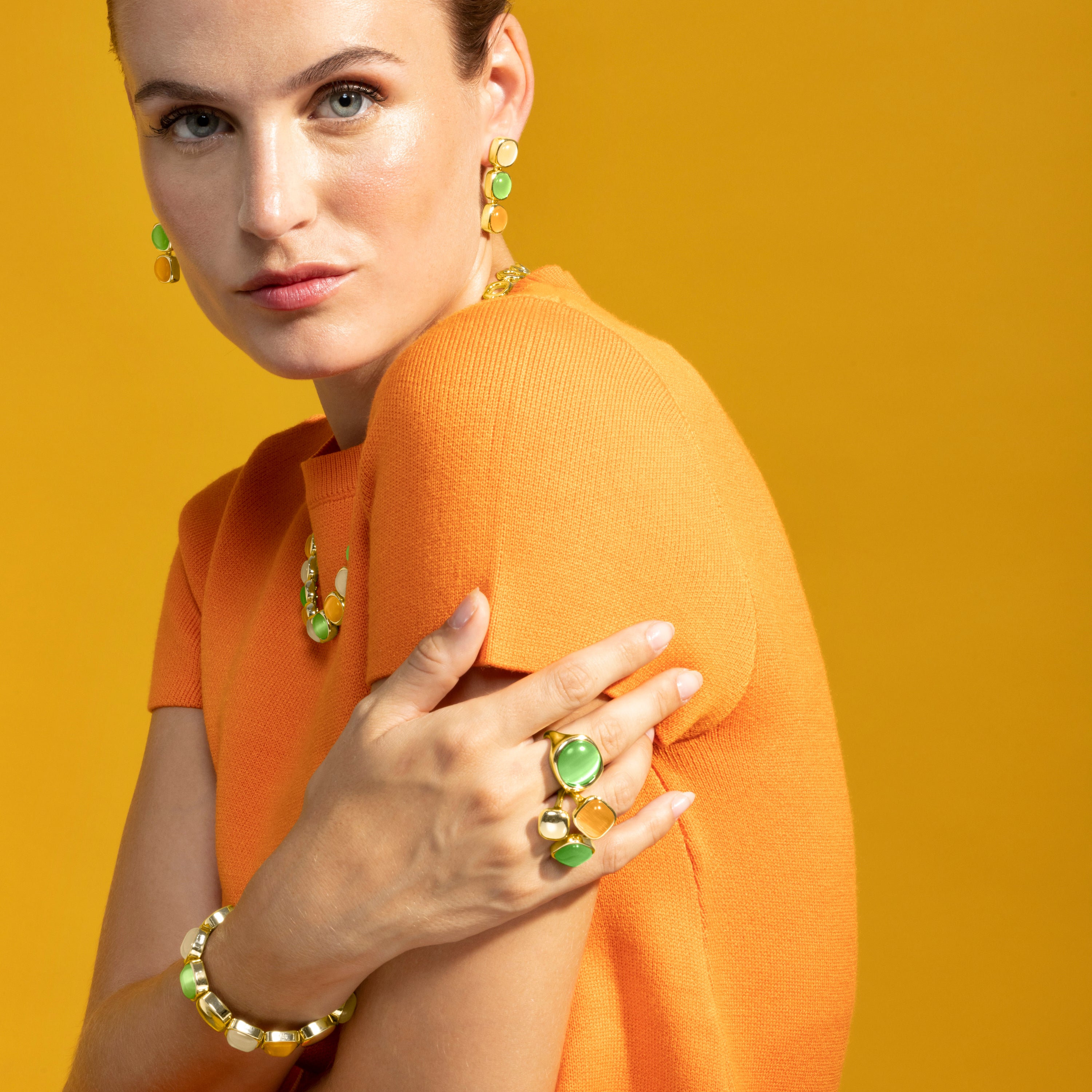 Multicolor Cat's Eye Bracelet with 18k Gold Finish - Jajim