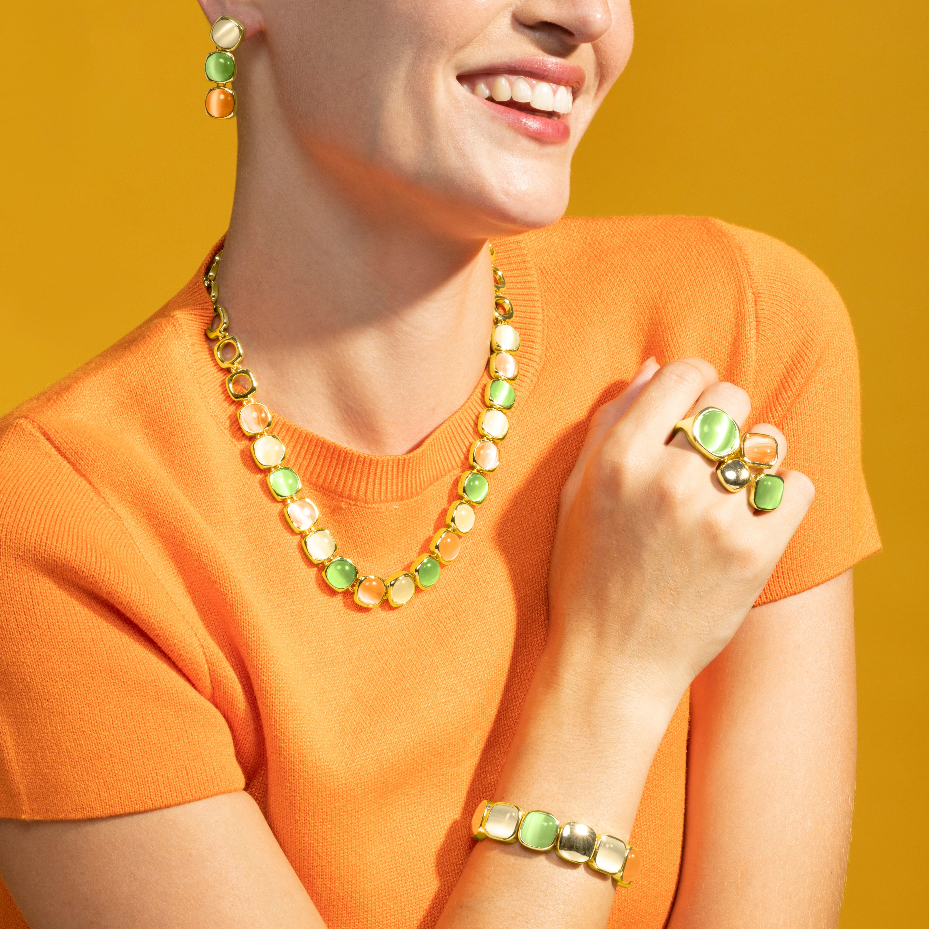 Multicolor Cat's Eye Bracelet with 18k Gold Finish - Jajim
