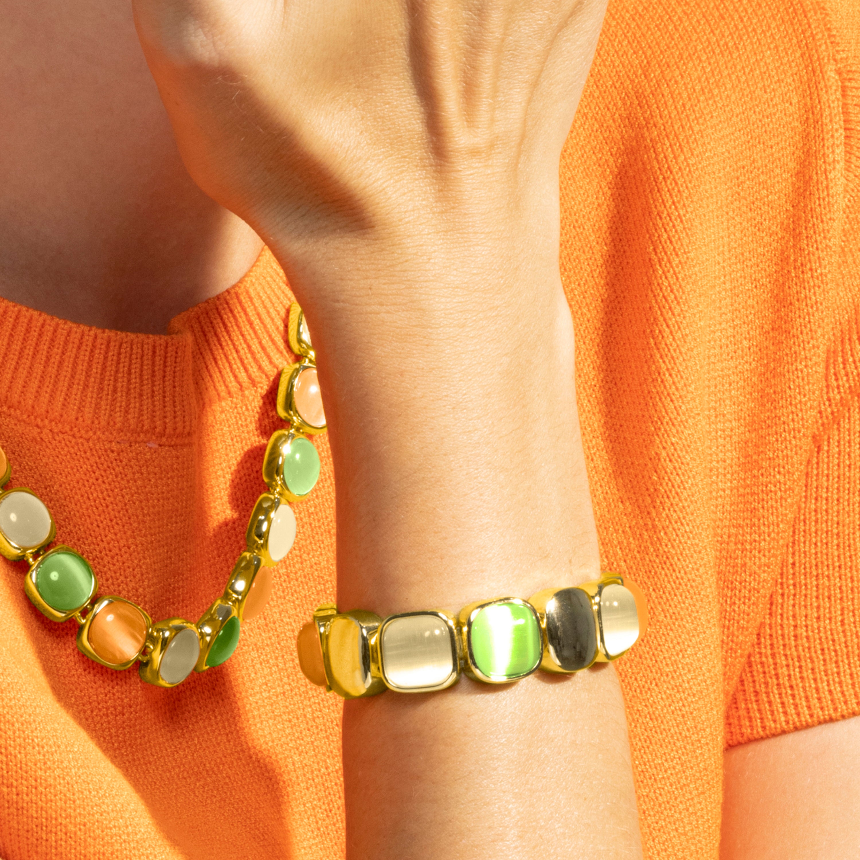Multicolor Cat's Eye Bracelet with 18k Gold Finish - Jajim