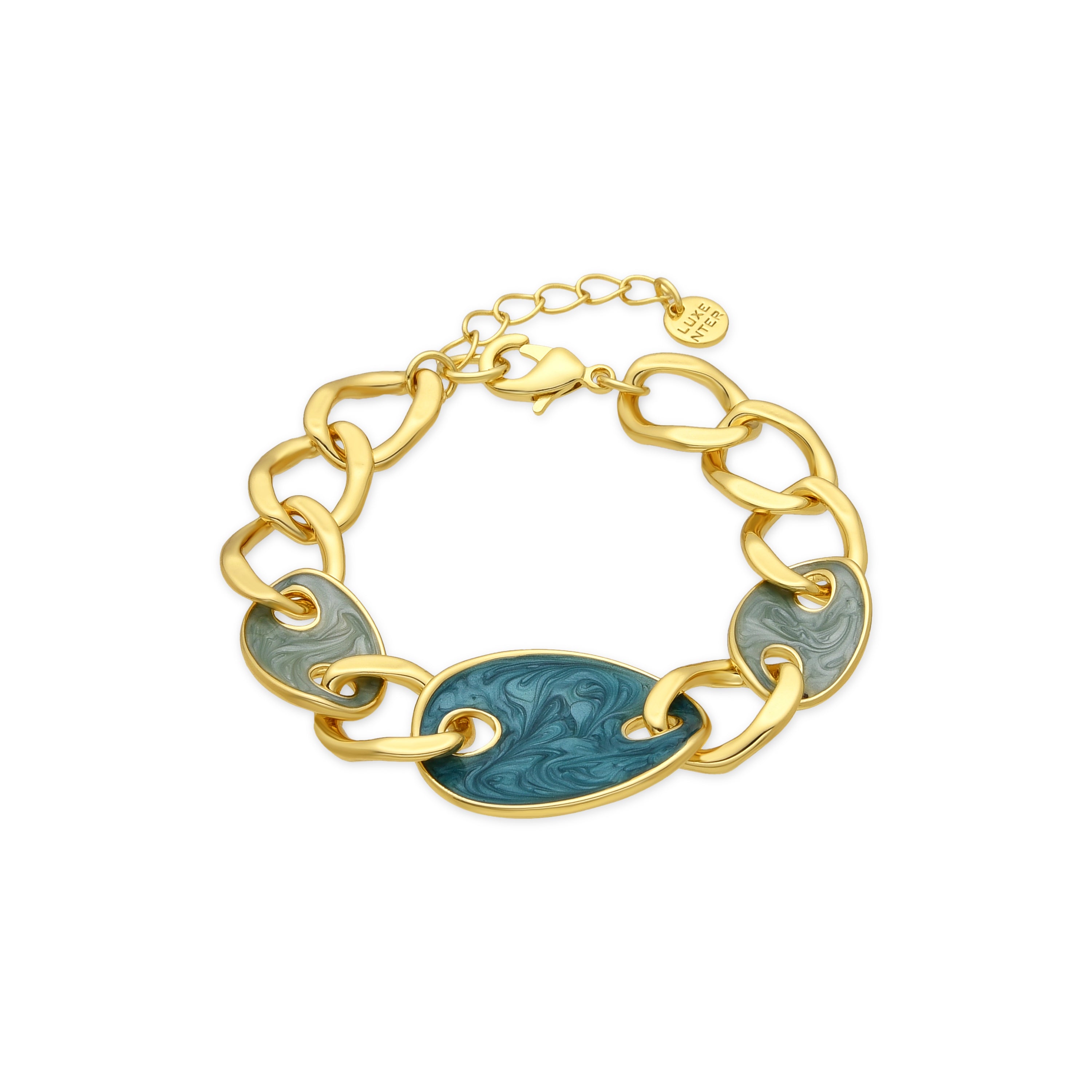 Pulsera acabado oro amarillo de 18k y Lacado Azul - Makan