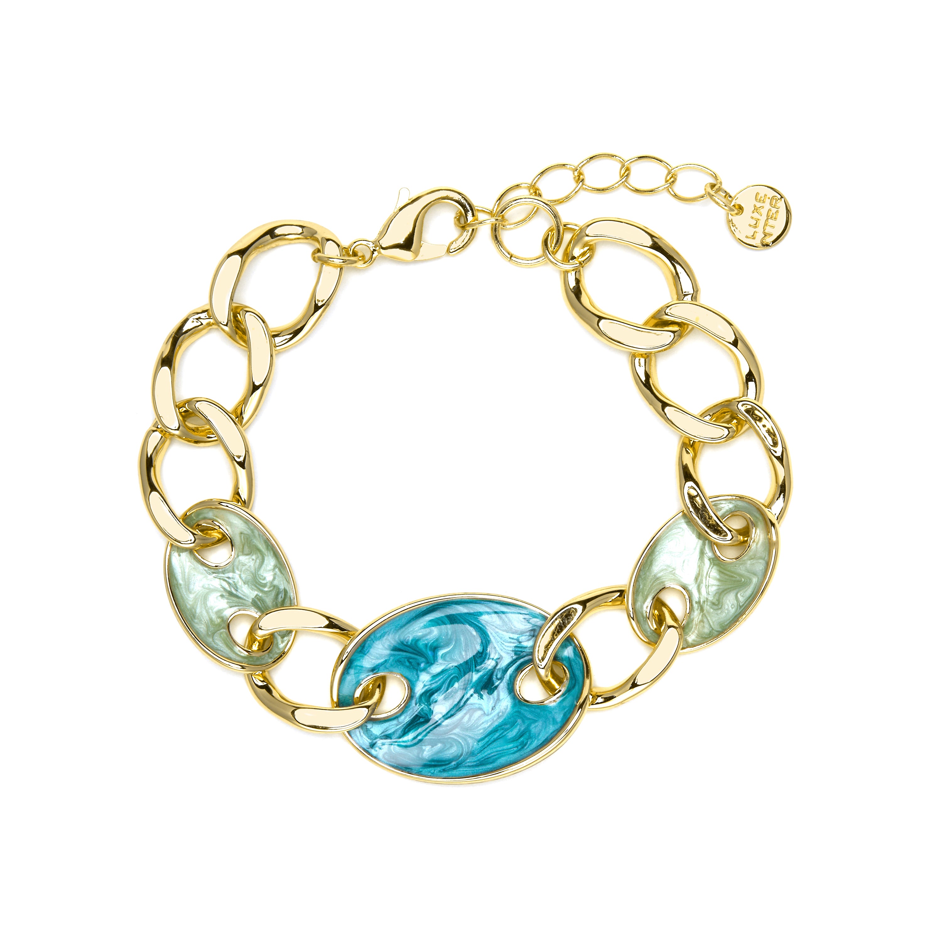 Pulsera acabado oro amarillo de 18k y Lacado Azul - Makan