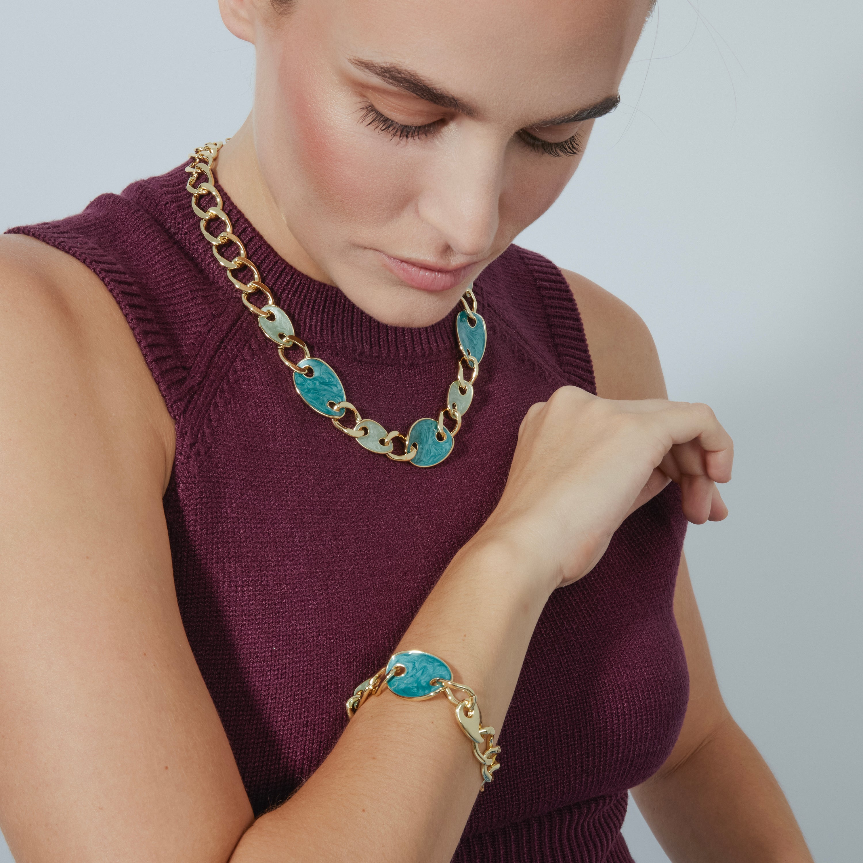 Pulsera acabado oro amarillo de 18k y Lacado Azul - Makan