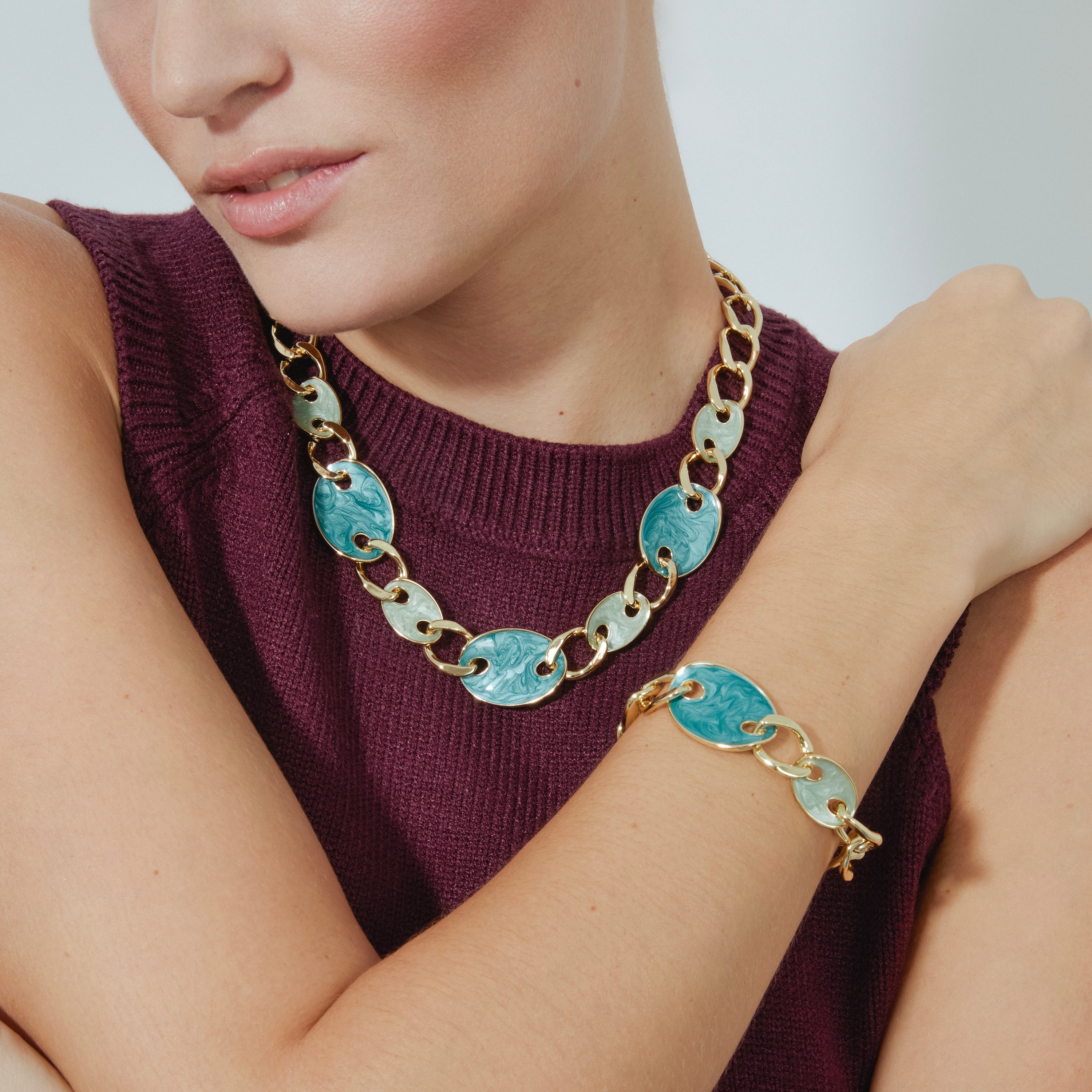 Pulsera acabado oro amarillo de 18k y Lacado Azul - Makan