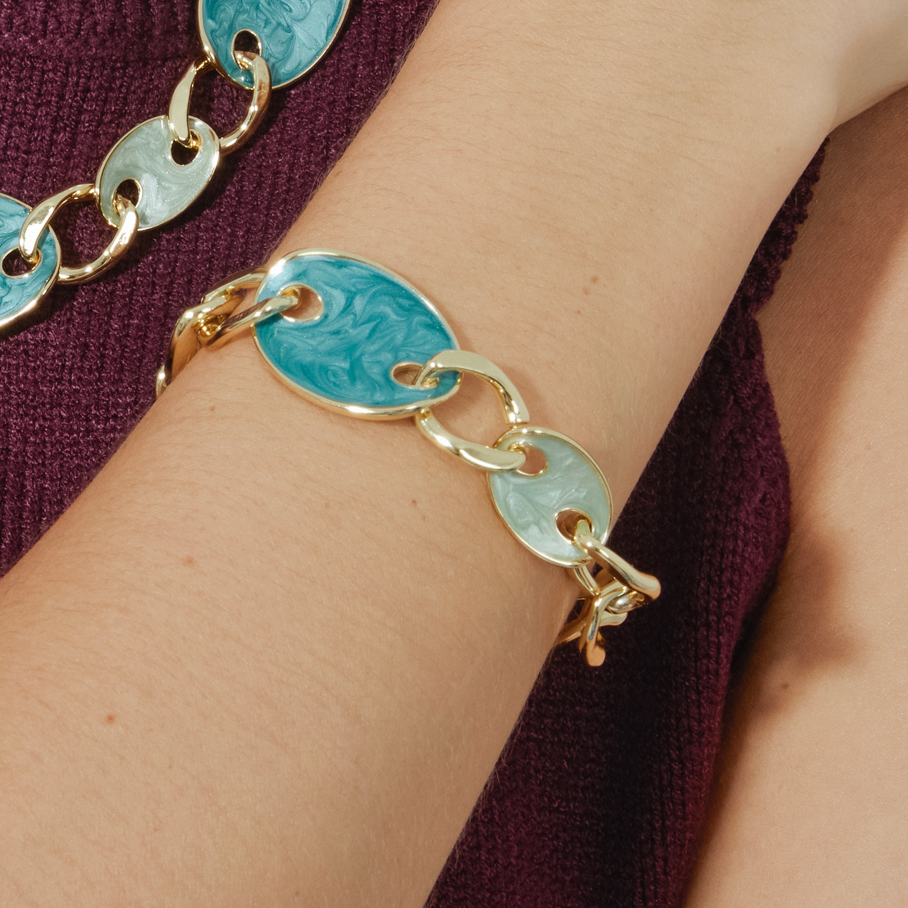 Pulsera acabado oro amarillo de 18k y Lacado Azul - Makan
