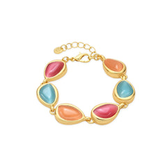 18k Yellow Gold Finished Bracelet with Multicolor Cat's Eye - Dulfo