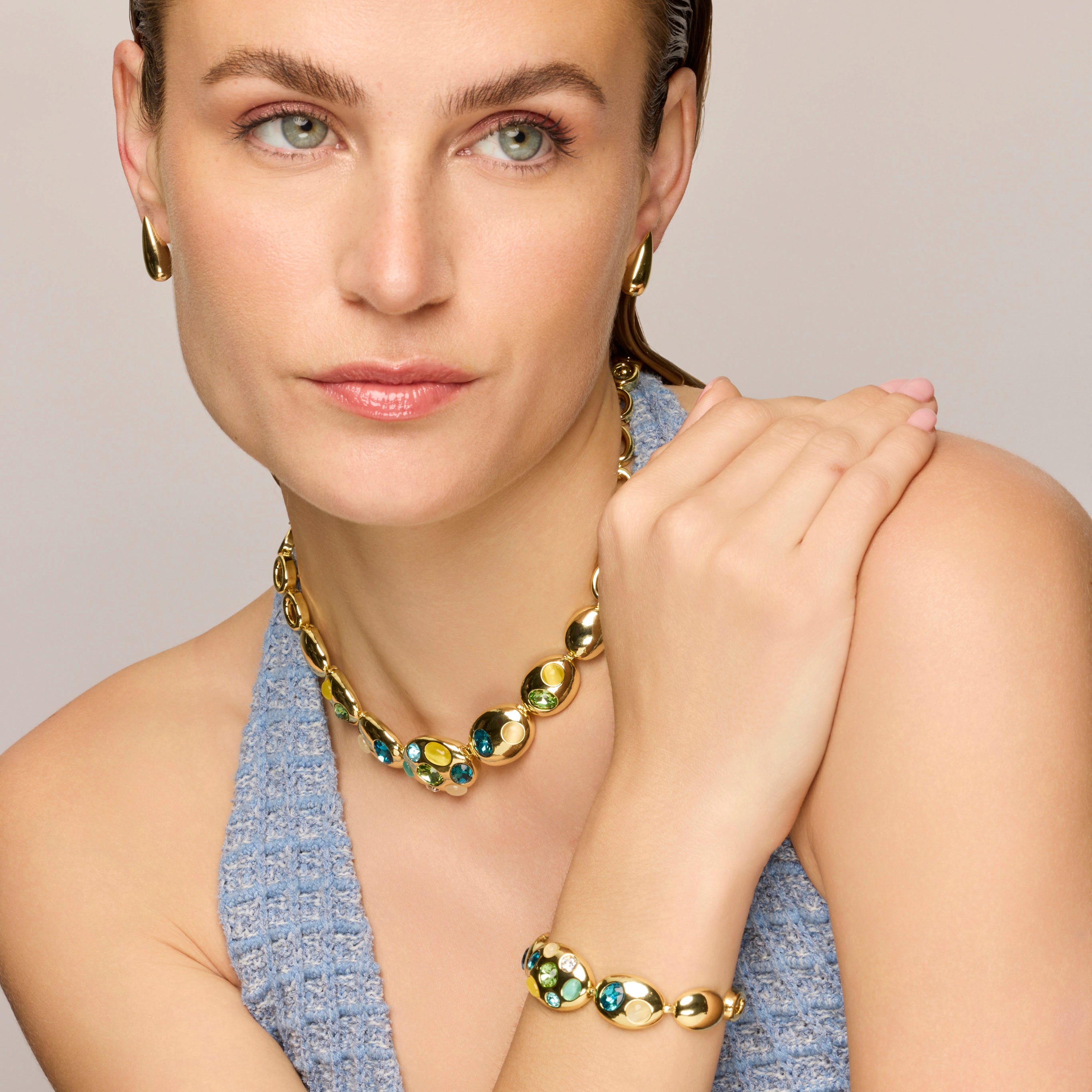 18k Yellow Gold Finish Bracelet with Multicolor Crystal - Alik