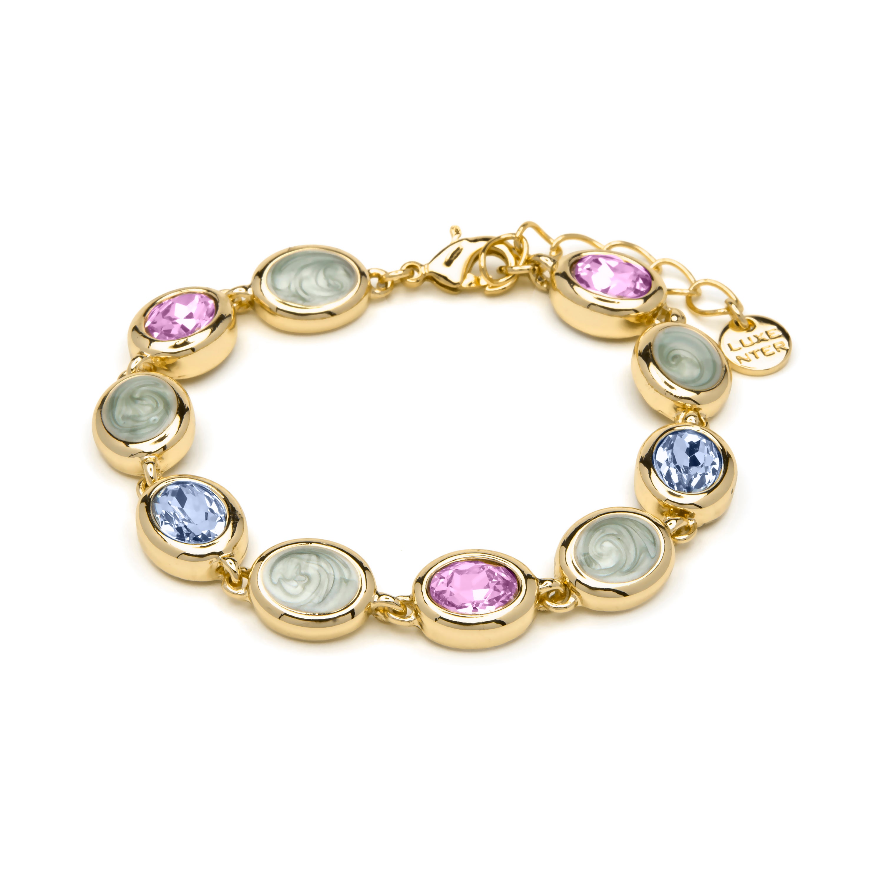 Bracciale in quarzo idrotermale multicolore con finitura in oro giallo 18k - Asbi