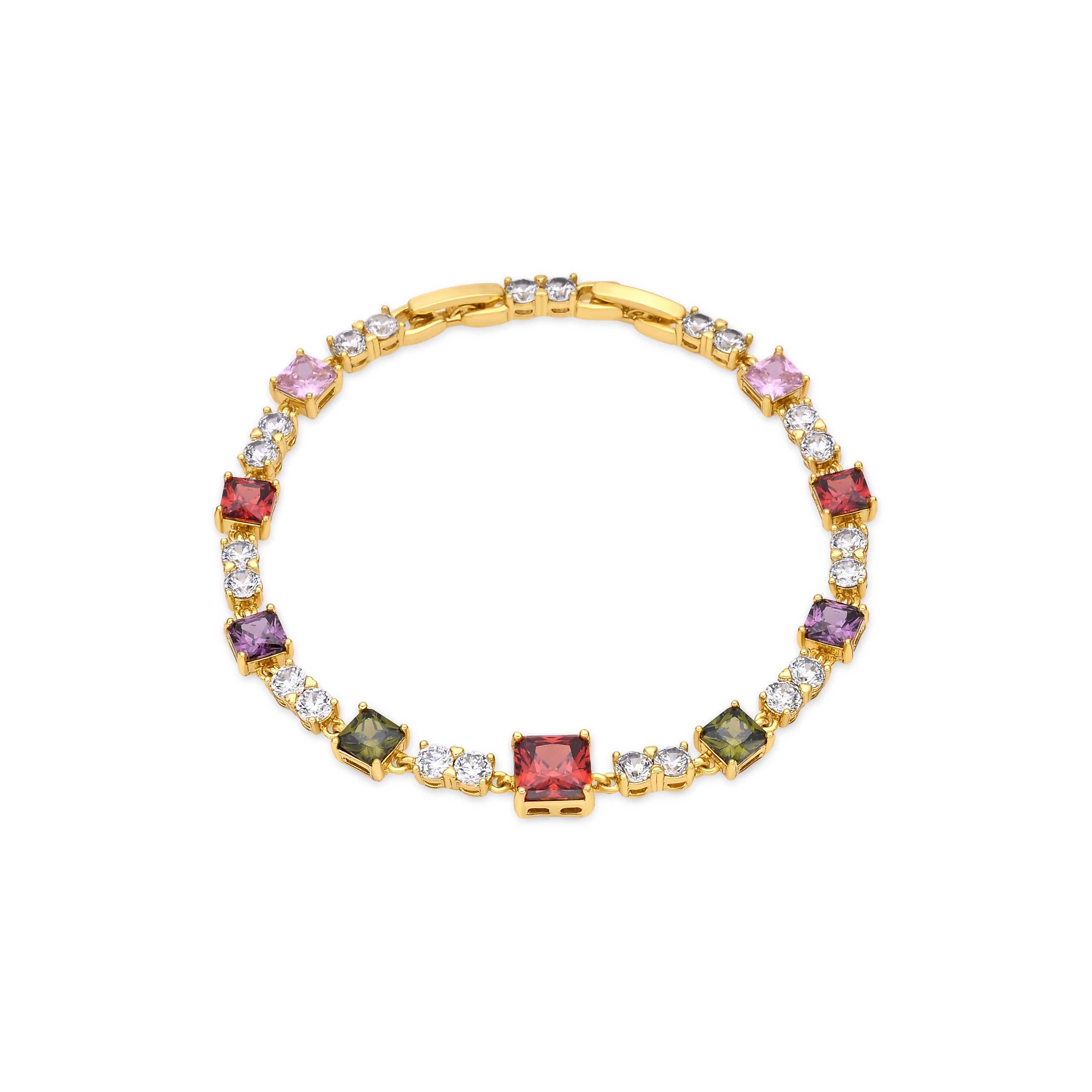Multicolor Cubic Zirconia Bracelet with 18k Yellow Gold Finish - Khoy