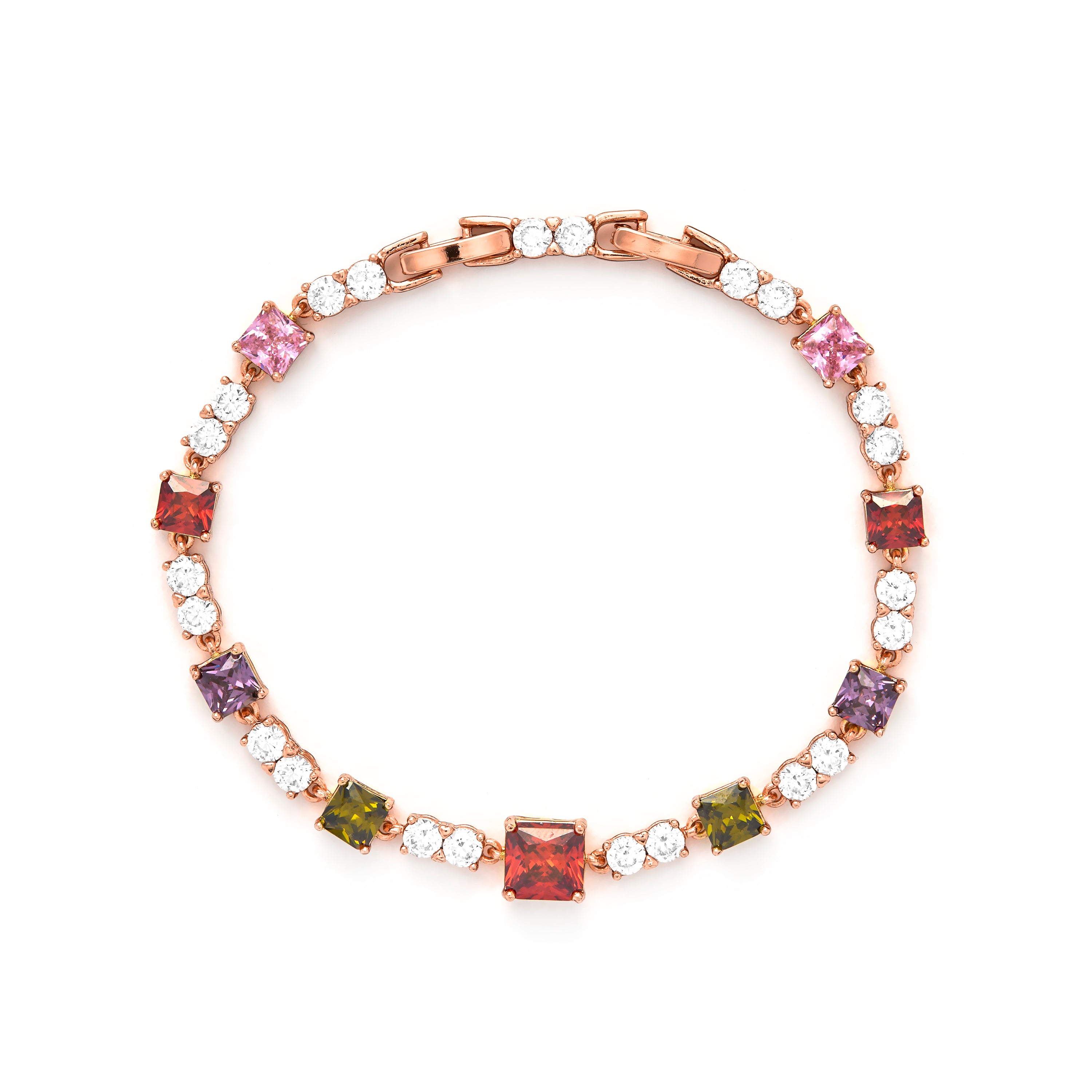 Multicolor Cubic Zirconia Bracelet with 18k Yellow Gold Finish - Khoy