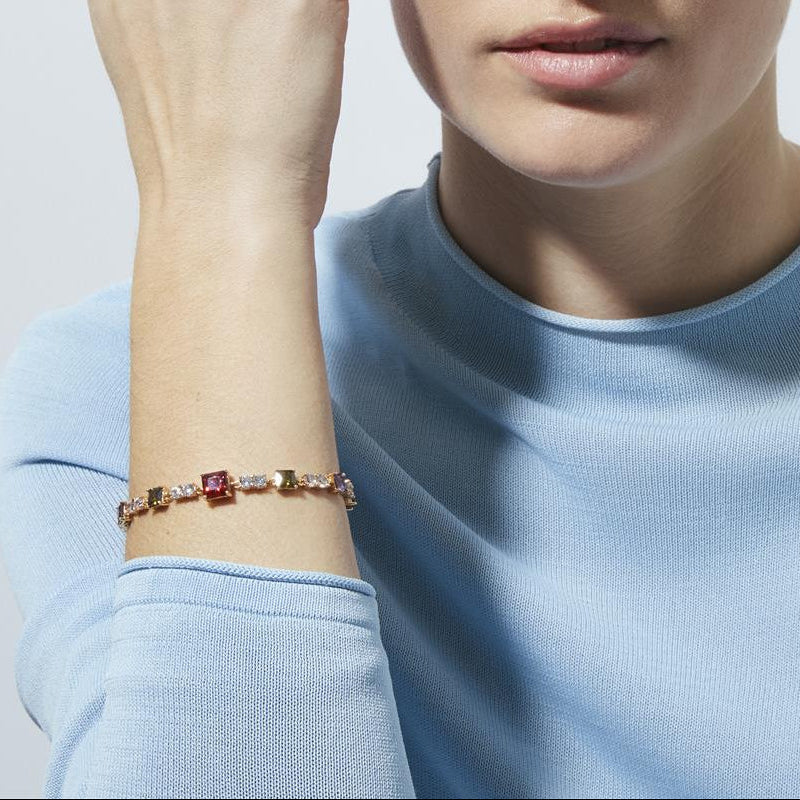 Bracciale con zirconi multicolore finitura in oro giallo 18k - Khoy