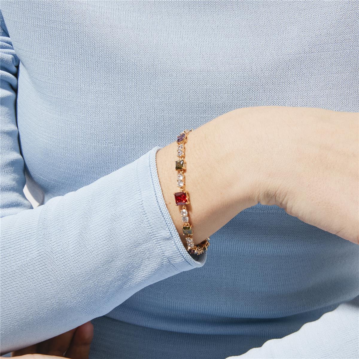 Bracciale con zirconi multicolore finitura in oro giallo 18k - Khoy