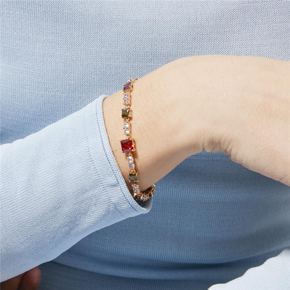 Bracciale con zirconi multicolore finitura in oro giallo 18k - Khoy