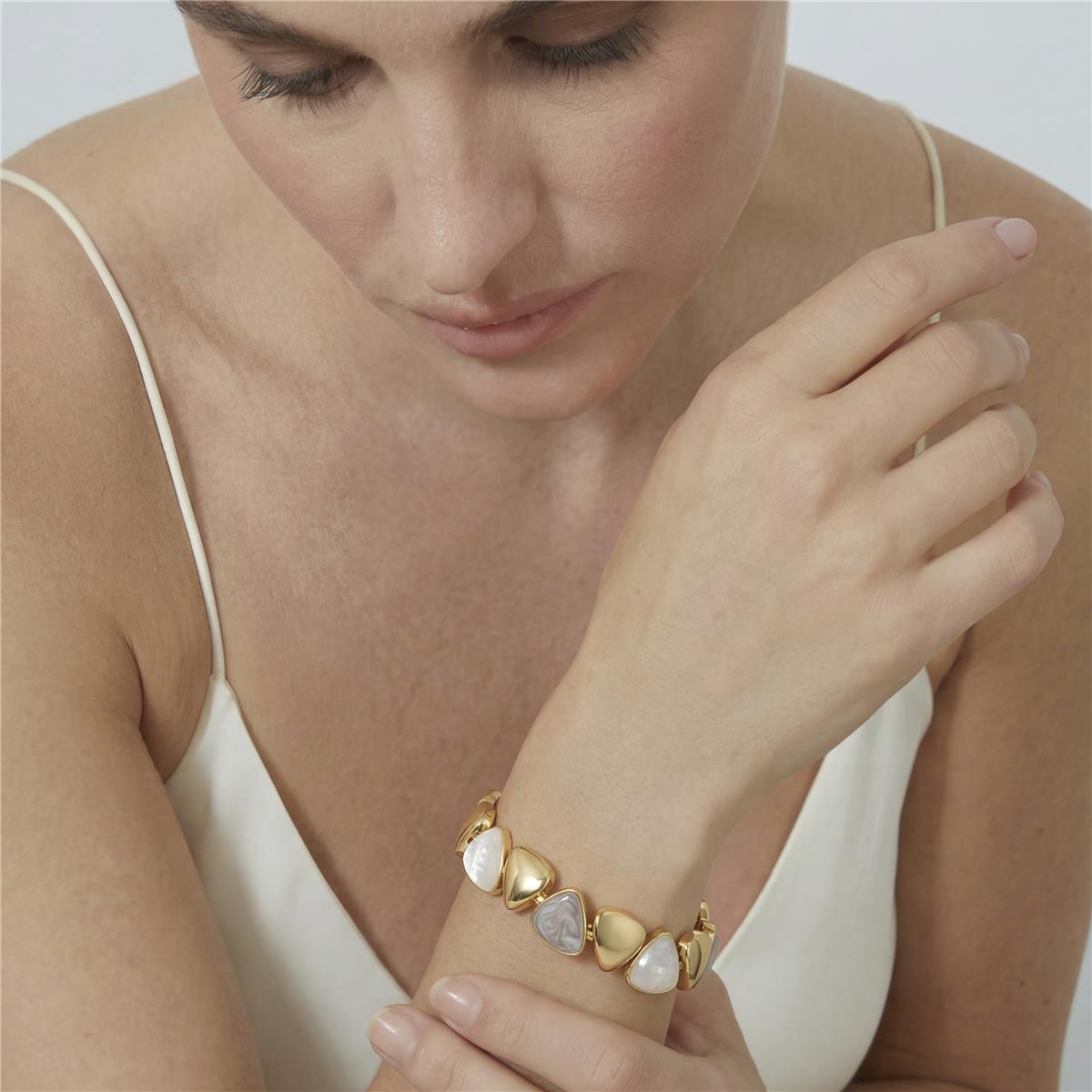 Bracciale in madreperla bianca con finitura in oro giallo 18k - Riub