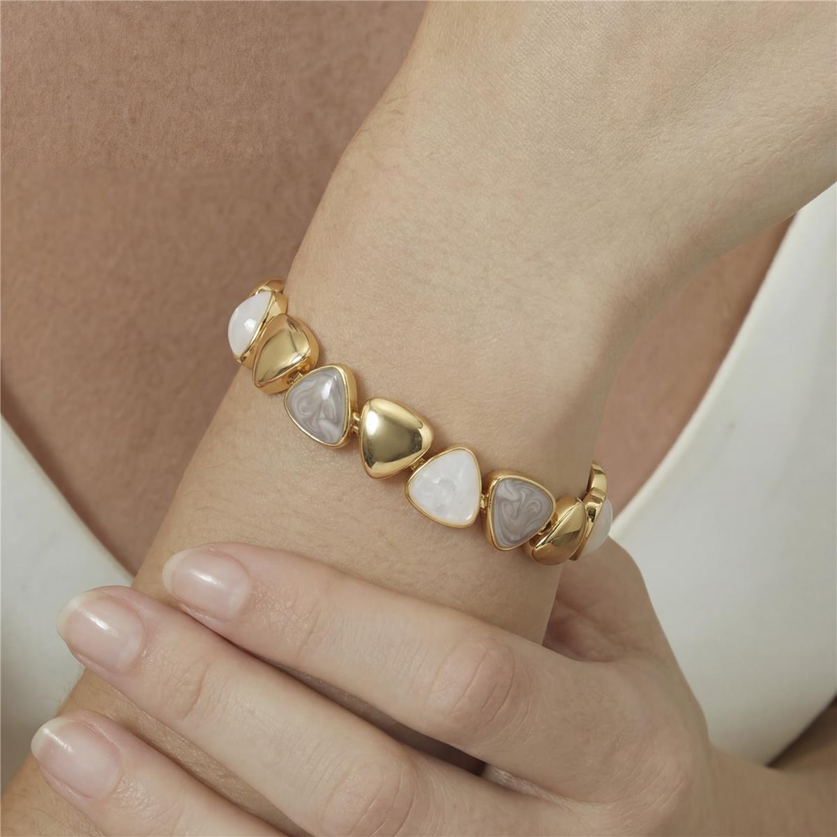 Armband aus weißem Perlmutt mit 18k Gelbgold-Finish - Riub