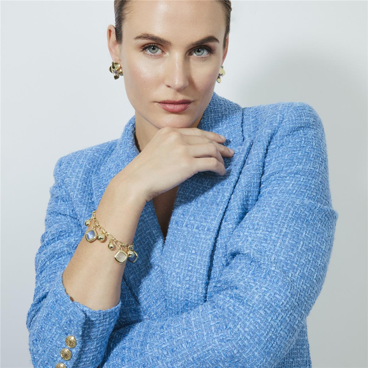 Bracciale con Occhio di Gatto Blu finitura in oro giallo 18k - Mankao