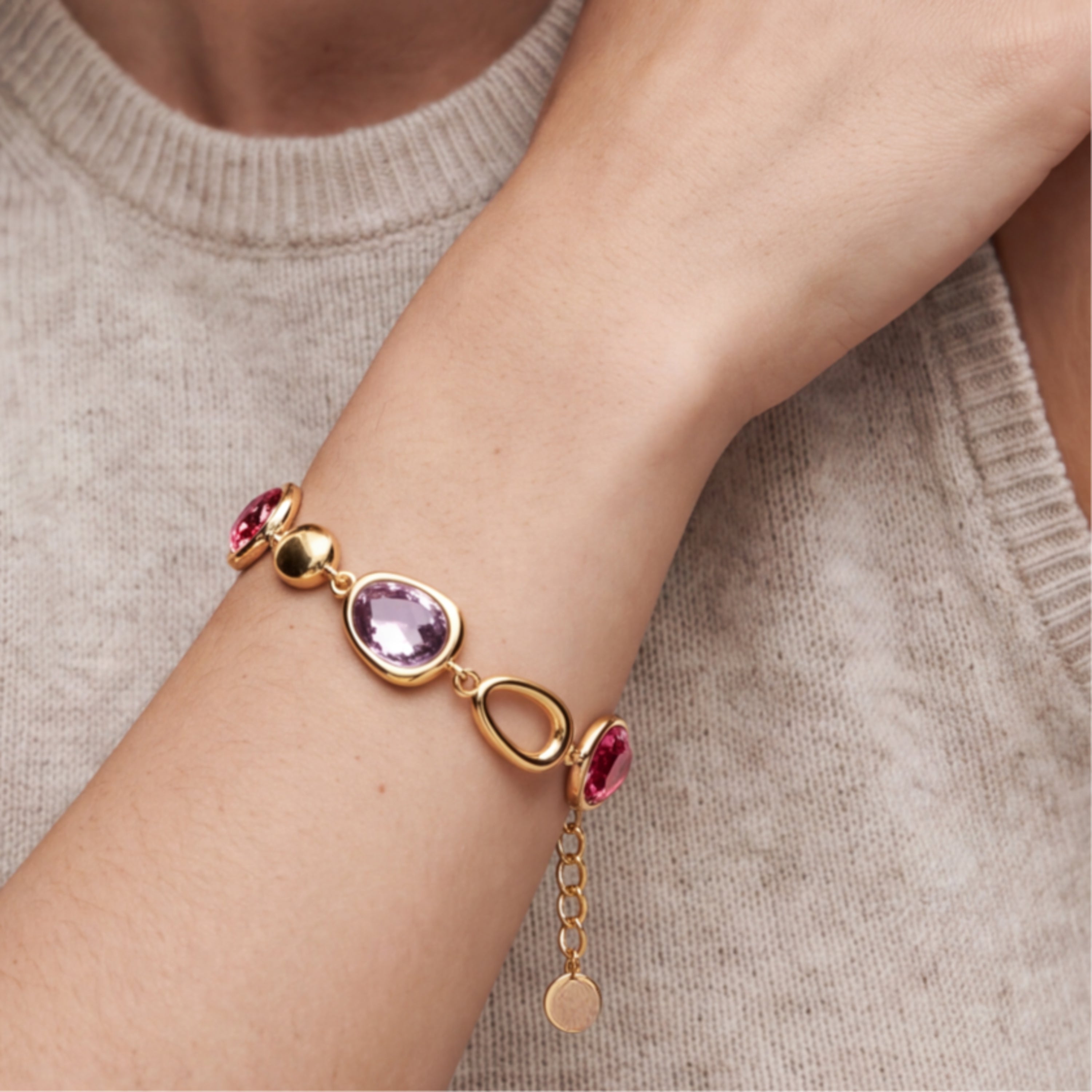 Bracciale in cristallo multicolore con finitura in oro giallo 18 carati - Rimya
