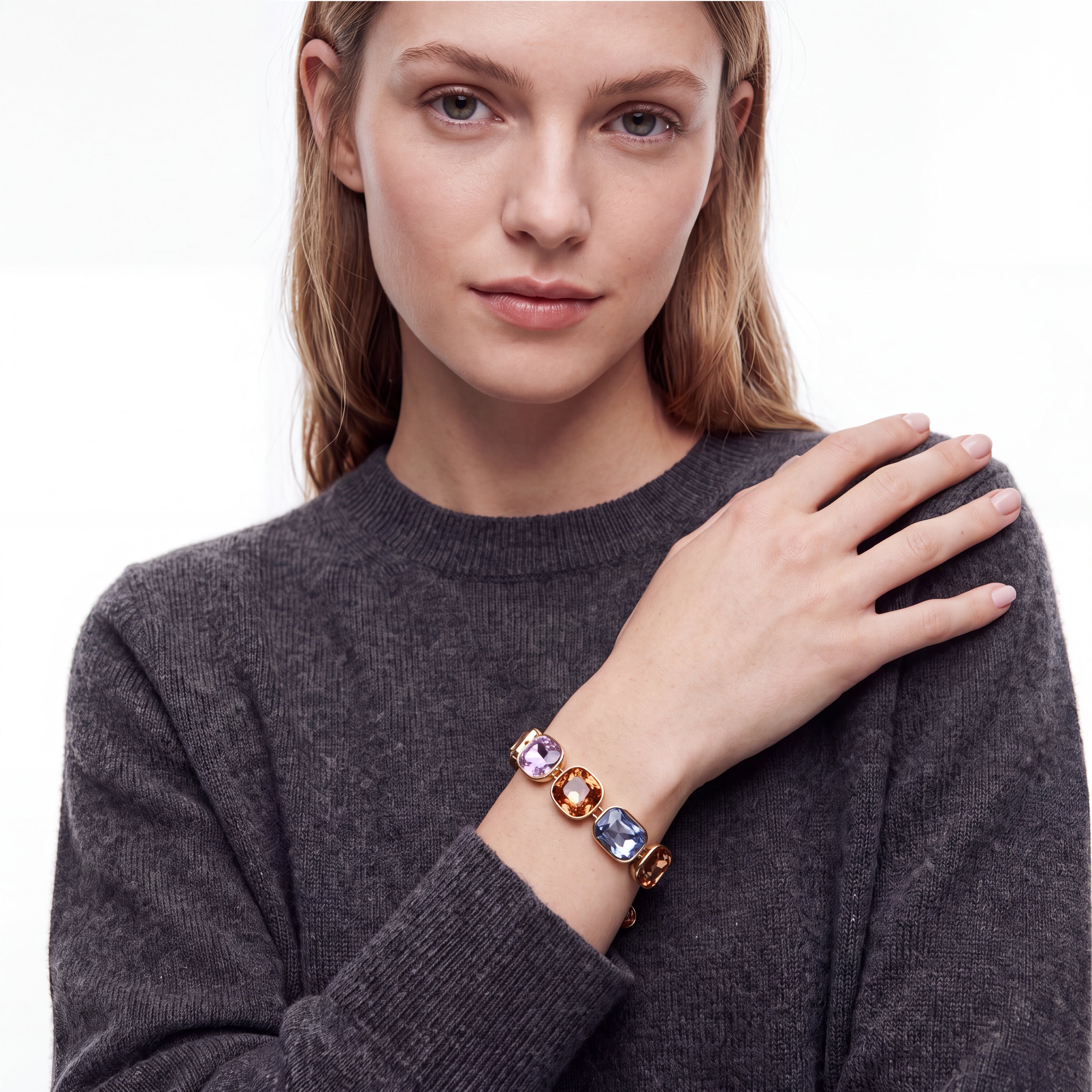 Pulseira de Cristal Multicolor com acabamento em ouro amarelo de 18k - Thiu