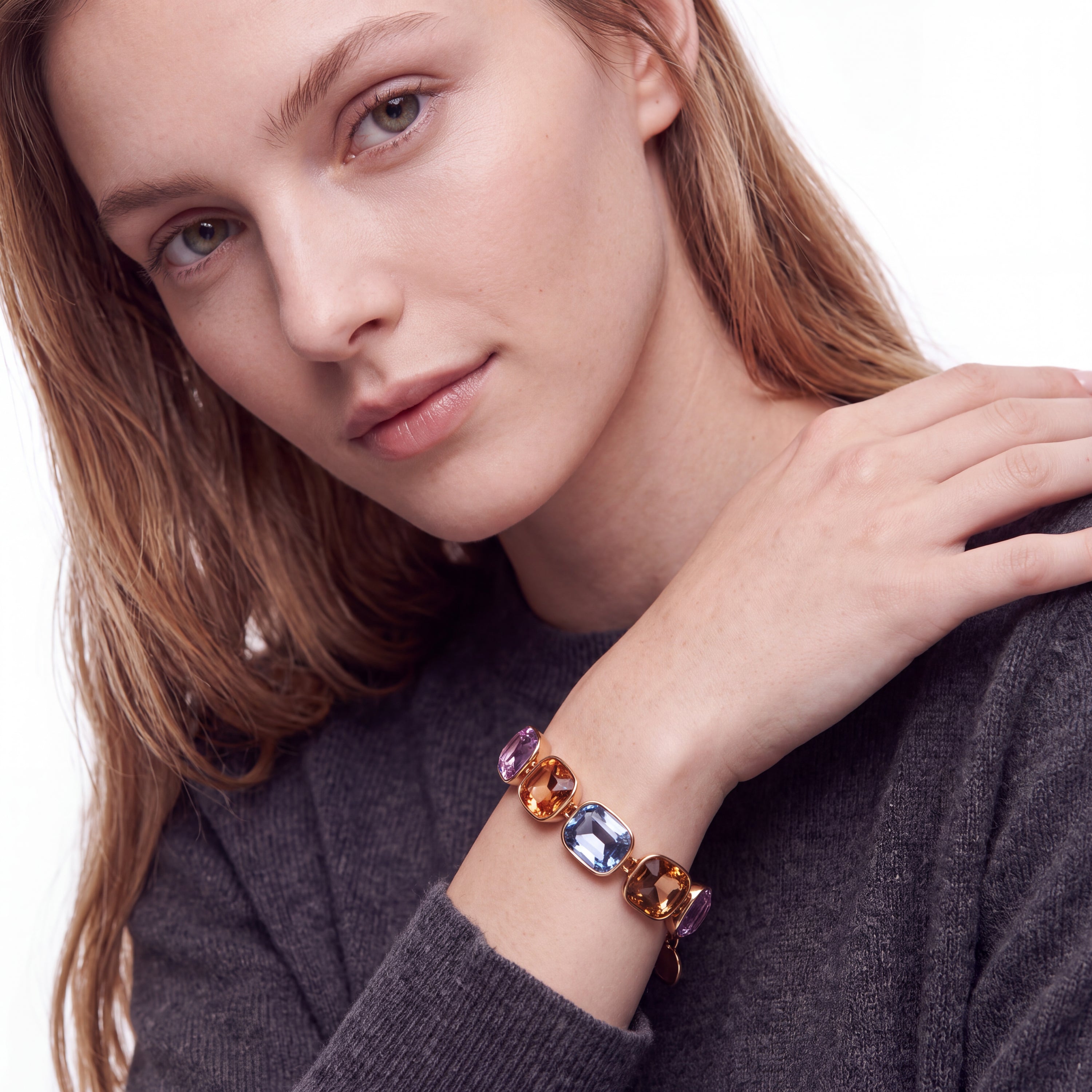 Pulseira de Cristal Multicolor com acabamento em ouro amarelo de 18k - Thiu