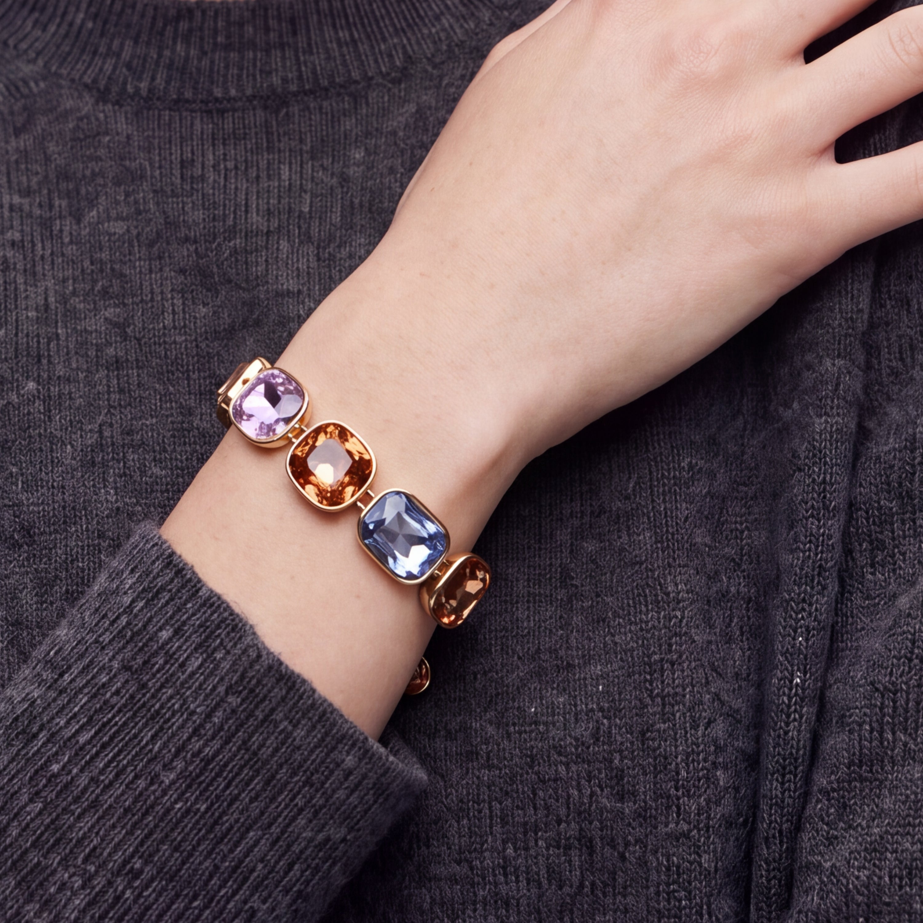 Pulseira de Cristal Multicolor com acabamento em ouro amarelo de 18k - Thiu