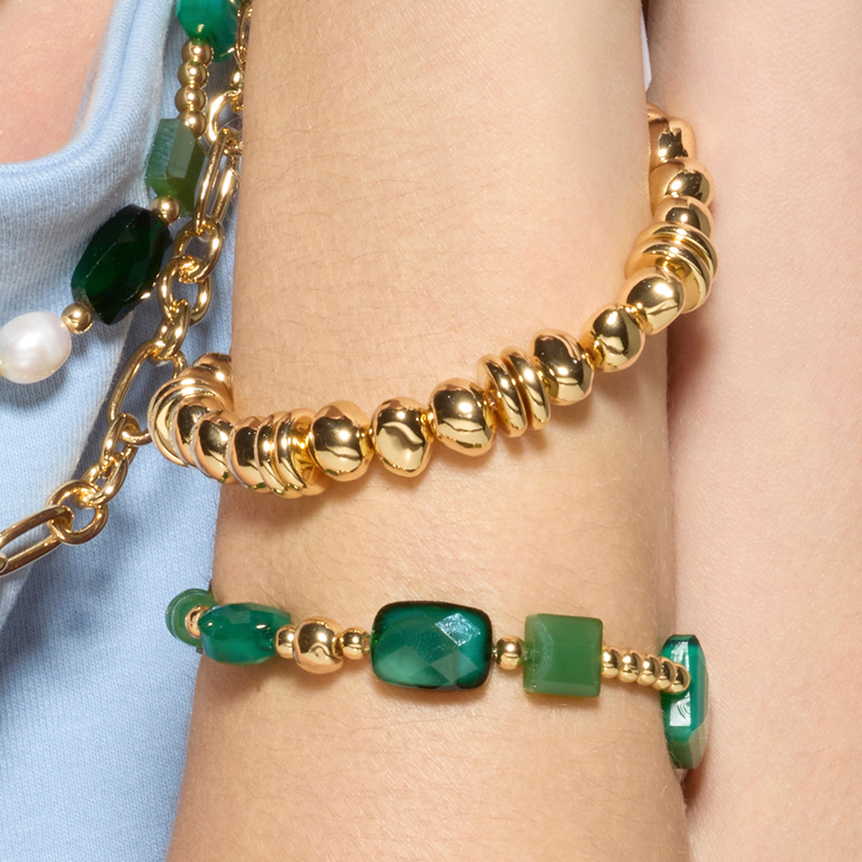18k Yellow Gold Finish Bracelet with Green Resin - Nyste