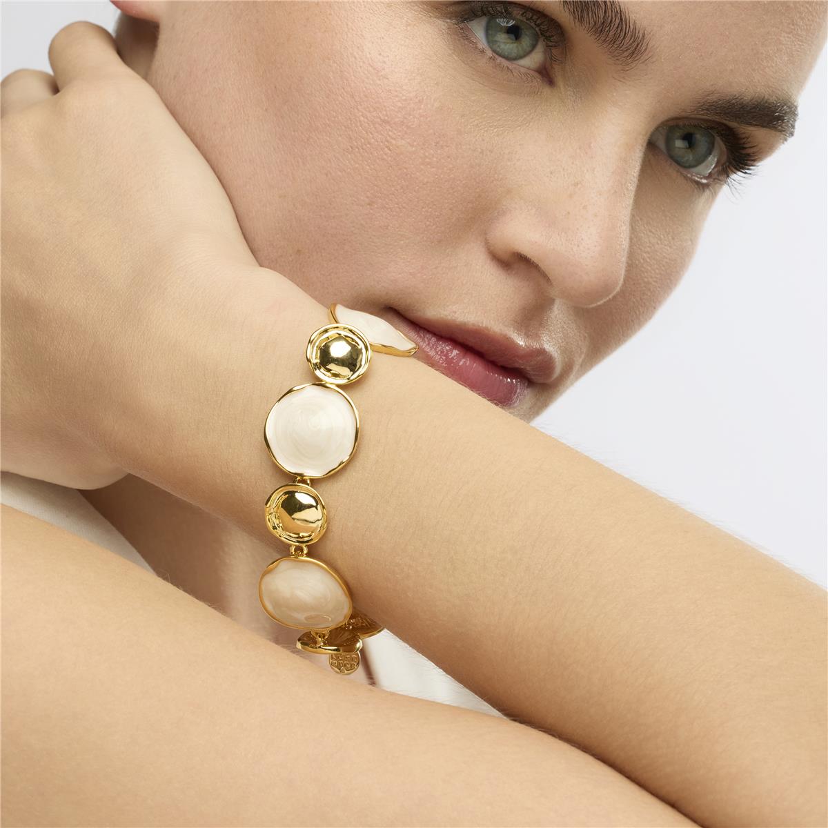 Pulsera acabado oro amarillo de 18k y Lacado Blanco - Huldio