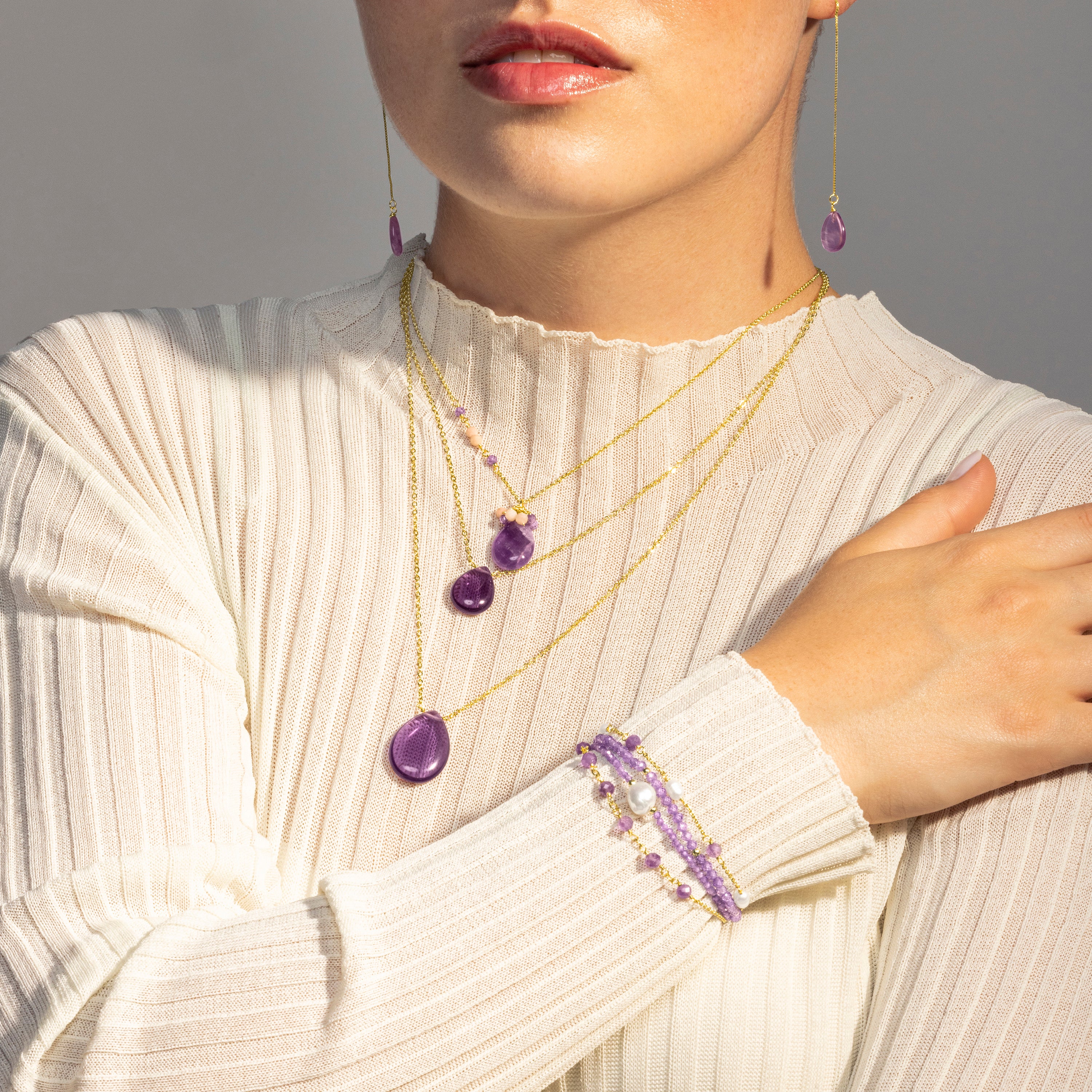 Bracelet en zircon améthyste fini en or jaune 18K - Athat