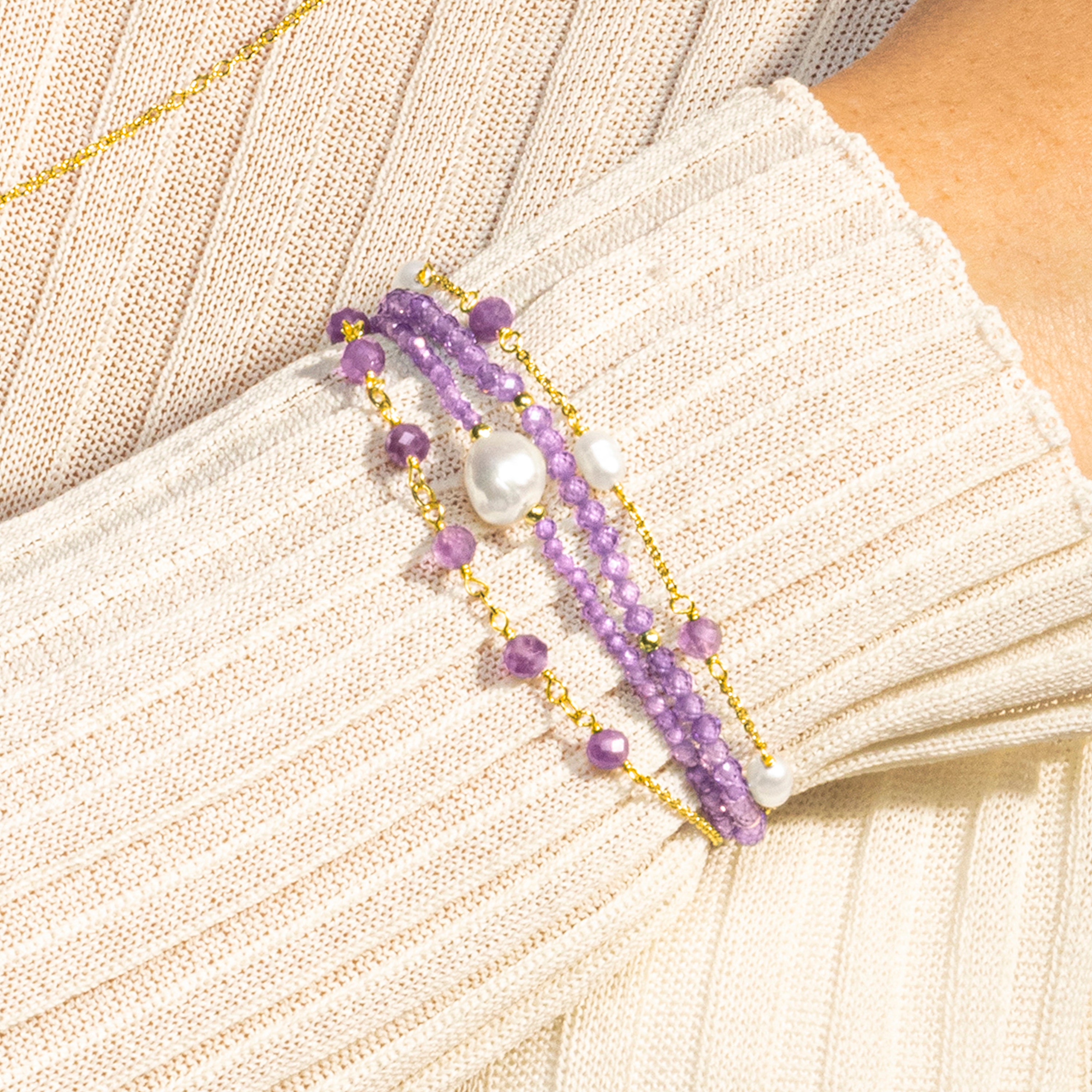 Bracelet en zircon améthyste fini en or jaune 18K - Athat