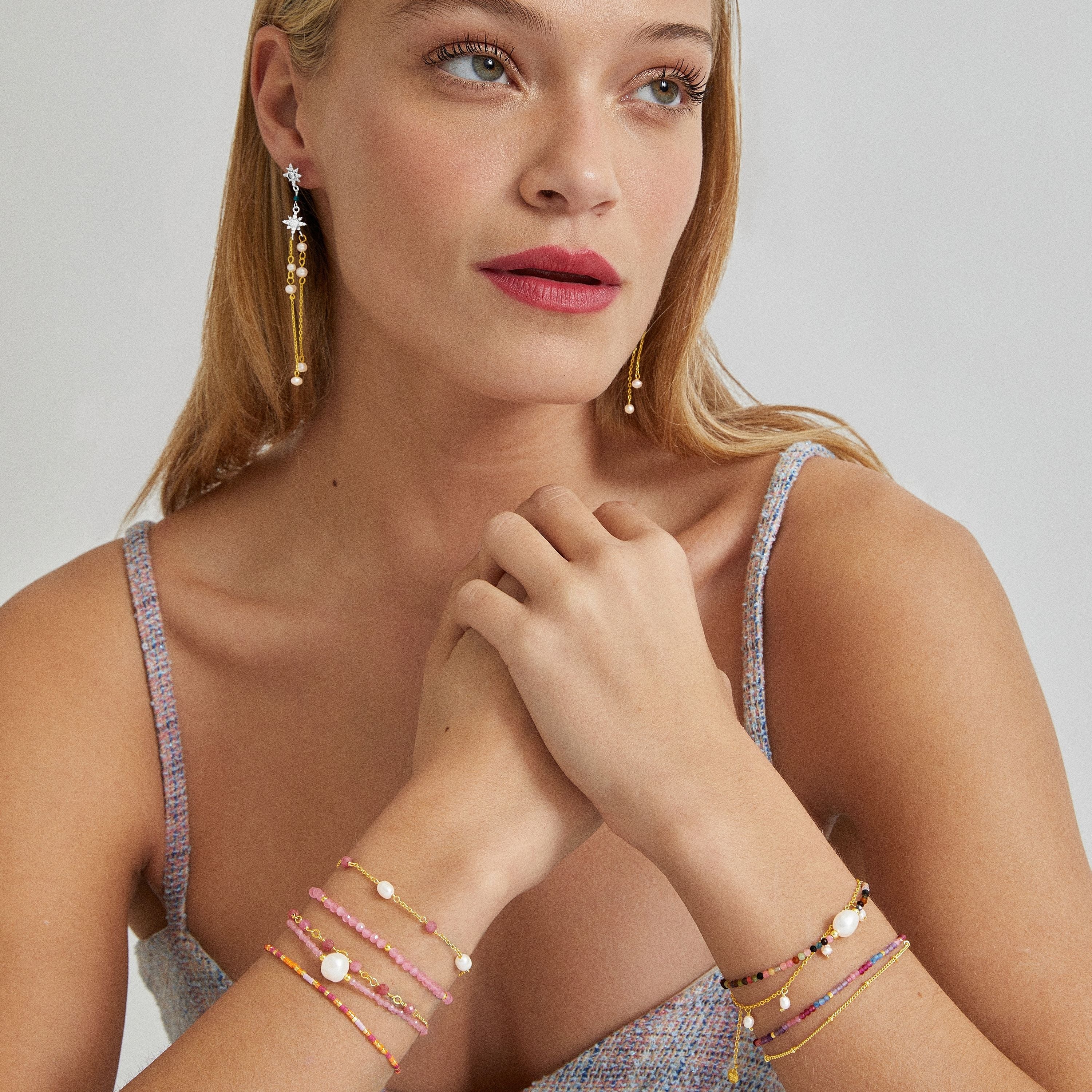 Armband aus rosa Turmalin mit 18K Gelbgold-Fassung - Athat