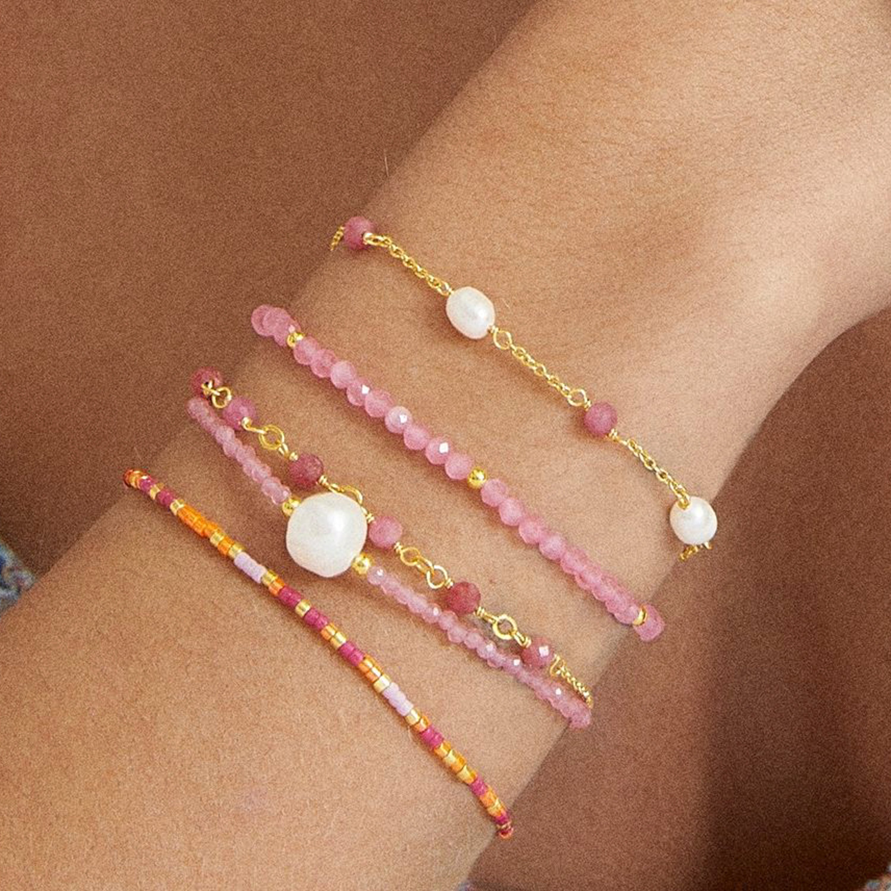 Armband aus rosa Turmalin mit 18K Gelbgold-Fassung - Athat