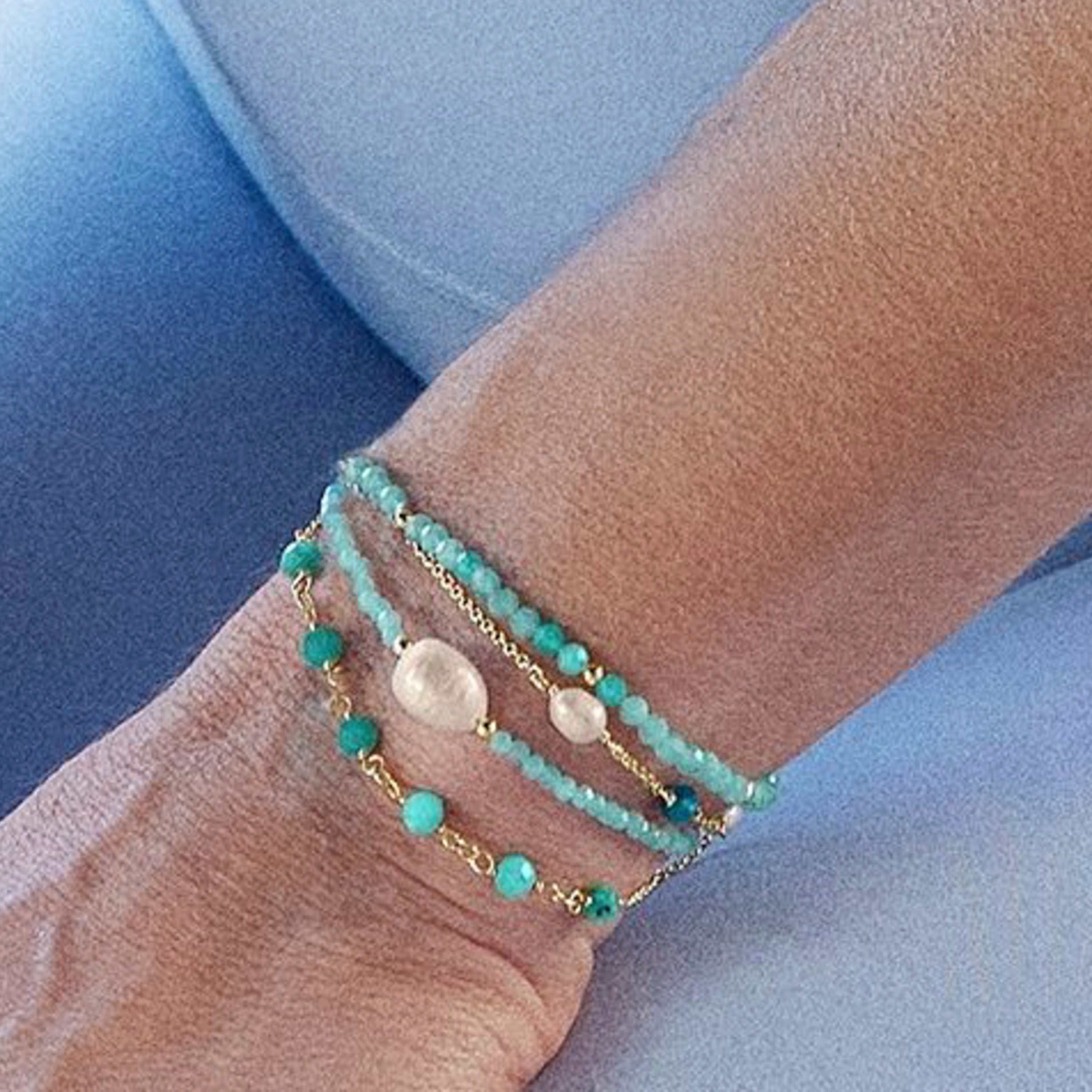 Bracelet en amazonite fini en or jaune 18K - Athat